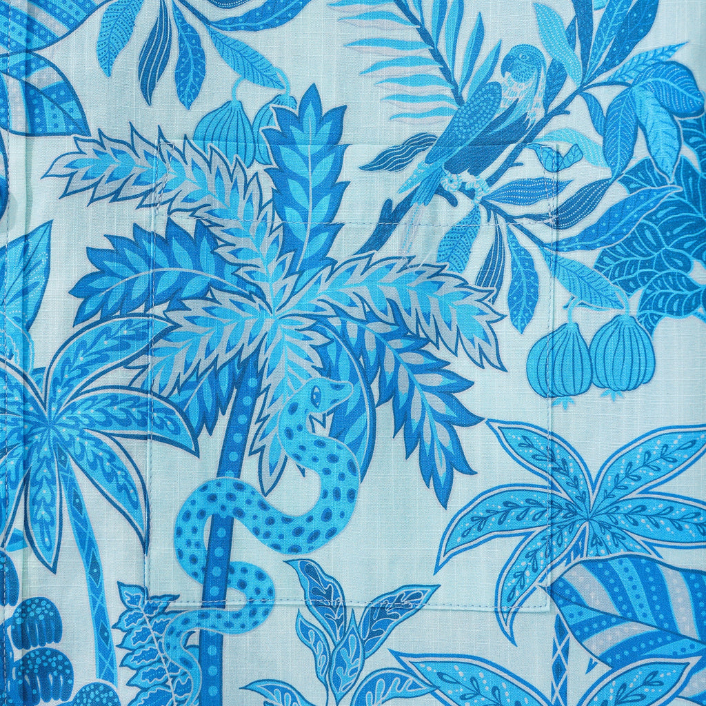 Men's Blue Hawaiian Shirt Tropical Shirt Short Sleeve Button-down 100% Cotton Blue Aloha Jungle Paradise