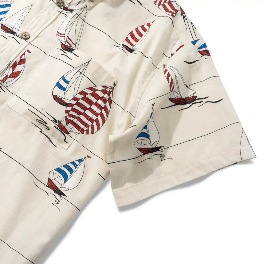 Men's Hawaiian Shirt Short Sleeve Button-down 100% Cotton Blue Aloha Sail into the Horizon