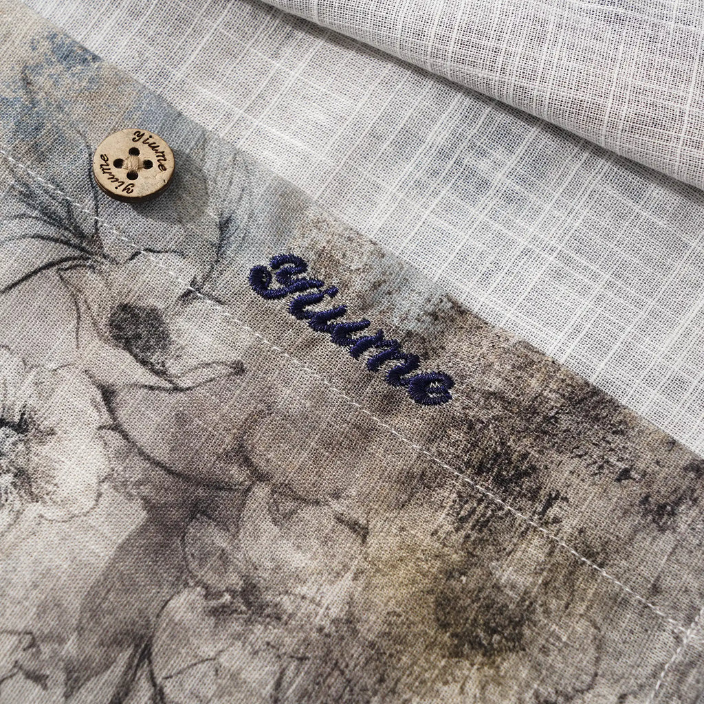 Men's Hawaiian Shirt Long Sleeve Button-down 100% Cotton Gray Aloha Floral Shadows and Sparrow Grace