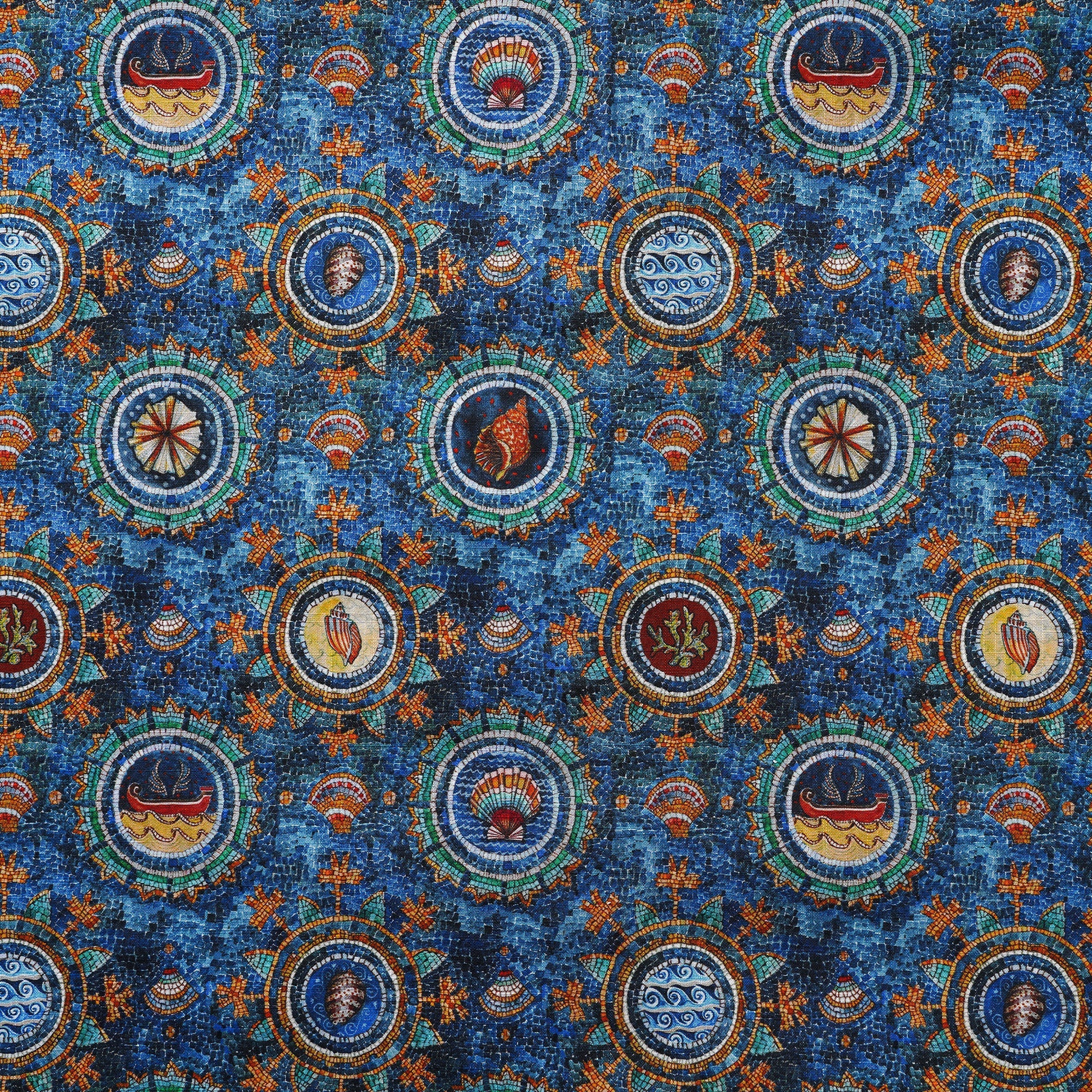 Men's Hawaiian Shirt Short Sleeve Button-down 100% Cotton Blue Aloha Shell Mosaic