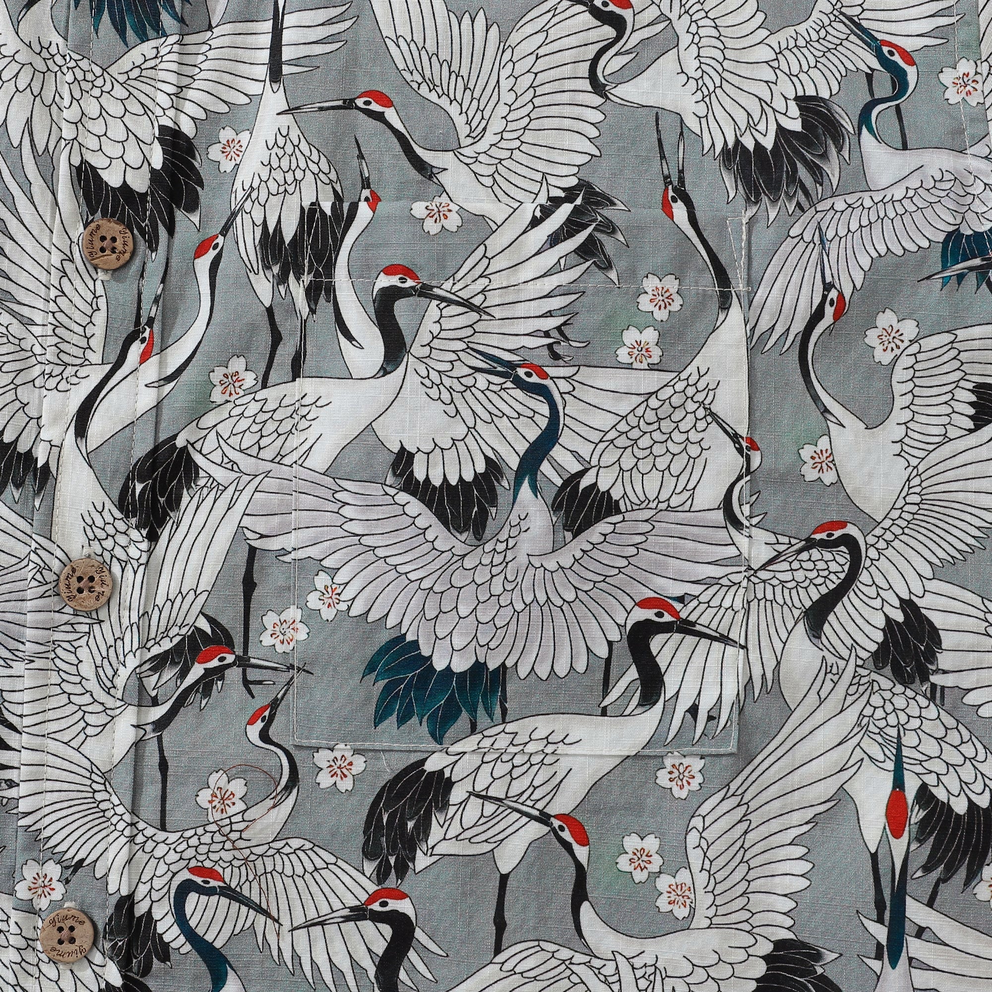 Men's Hawaiian Shirt Short Sleeve Button-down 100% Cotton Gray Aloha The Feast Of Cranes