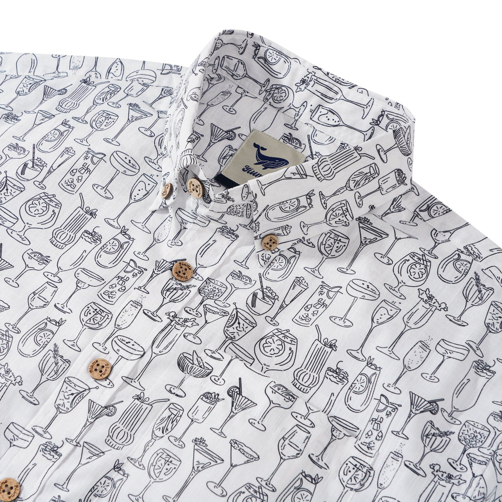 Men's Hawaiian Shirt Short Sleeve Button-down 100% Cotton White Aloha Gentle Buzz
