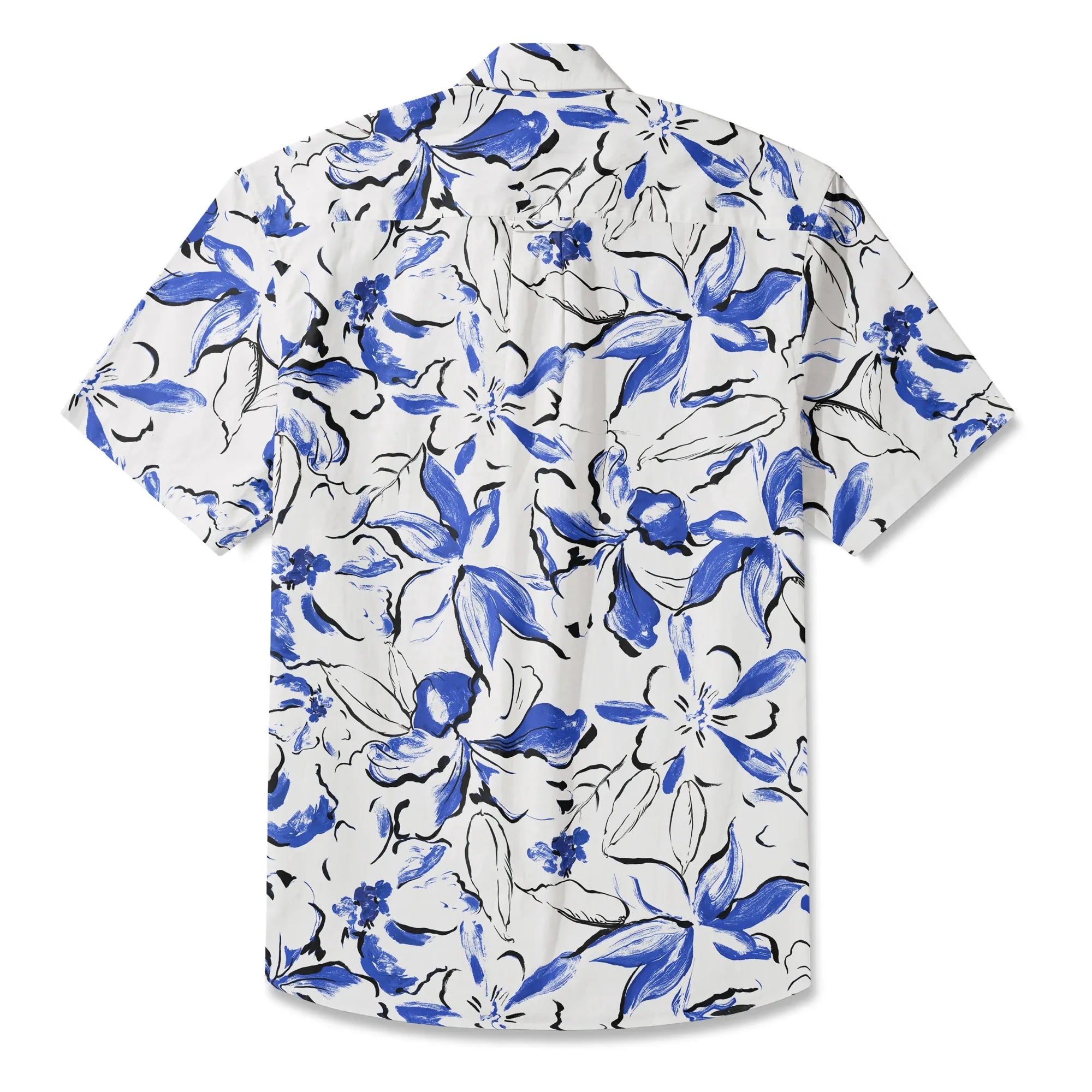 LeosWare® Men's Hawaiian Shirt Short Sleeve Button-up 100% Cotton Blue Aloha Indigo Blossoms Brushstroke
