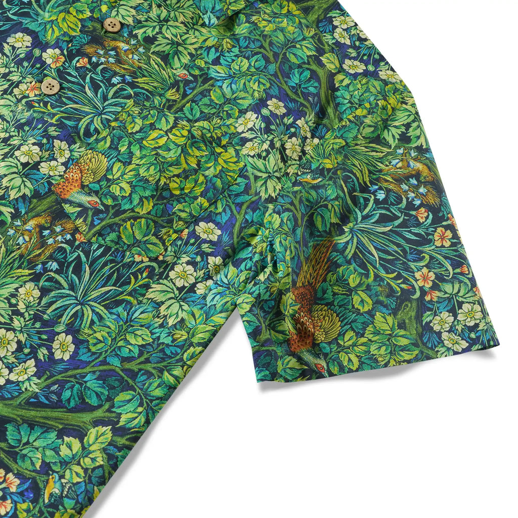 LeosWare® Men's Hawaiian Shirt Short Sleeve Button-up 100% Cotton Green Aloha Jungle Wonderland Art
