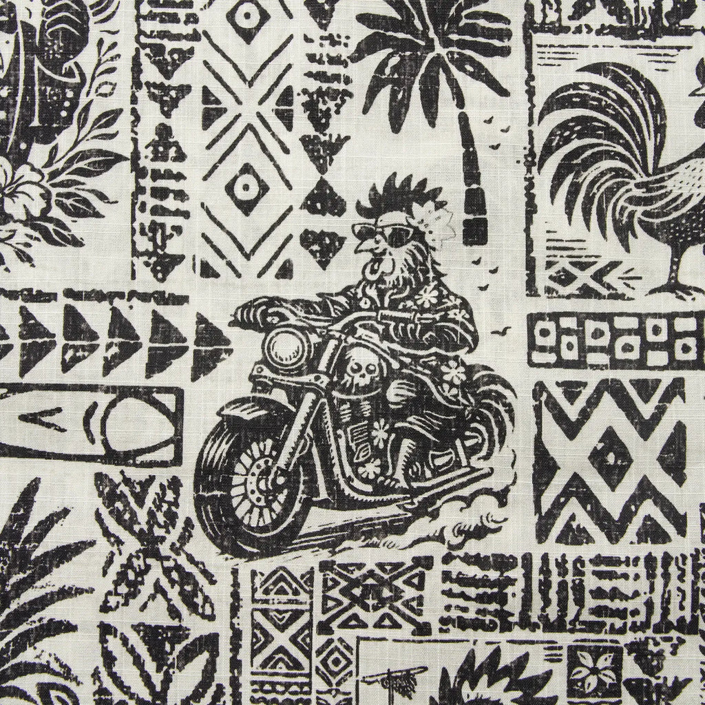Men's Hawaiian Shirt Short Sleeve Button-down 100% Cotton Black Rooster Aloha The Bone Voyage