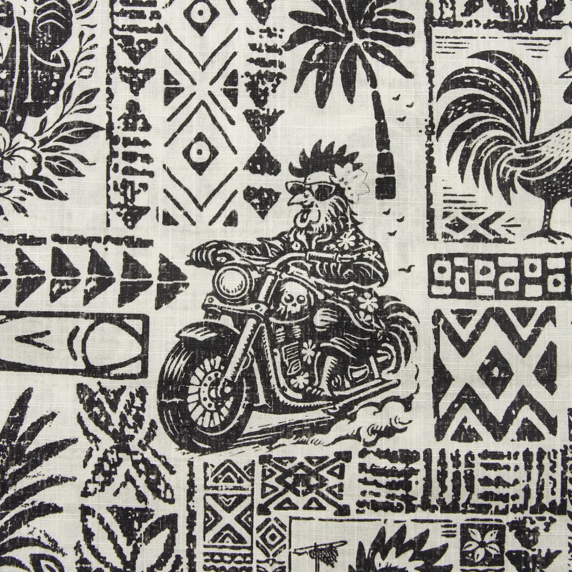 Men's Hawaiian Shirt Short Sleeve Button-down 100% Cotton Black Rooster Aloha The Bone Voyage