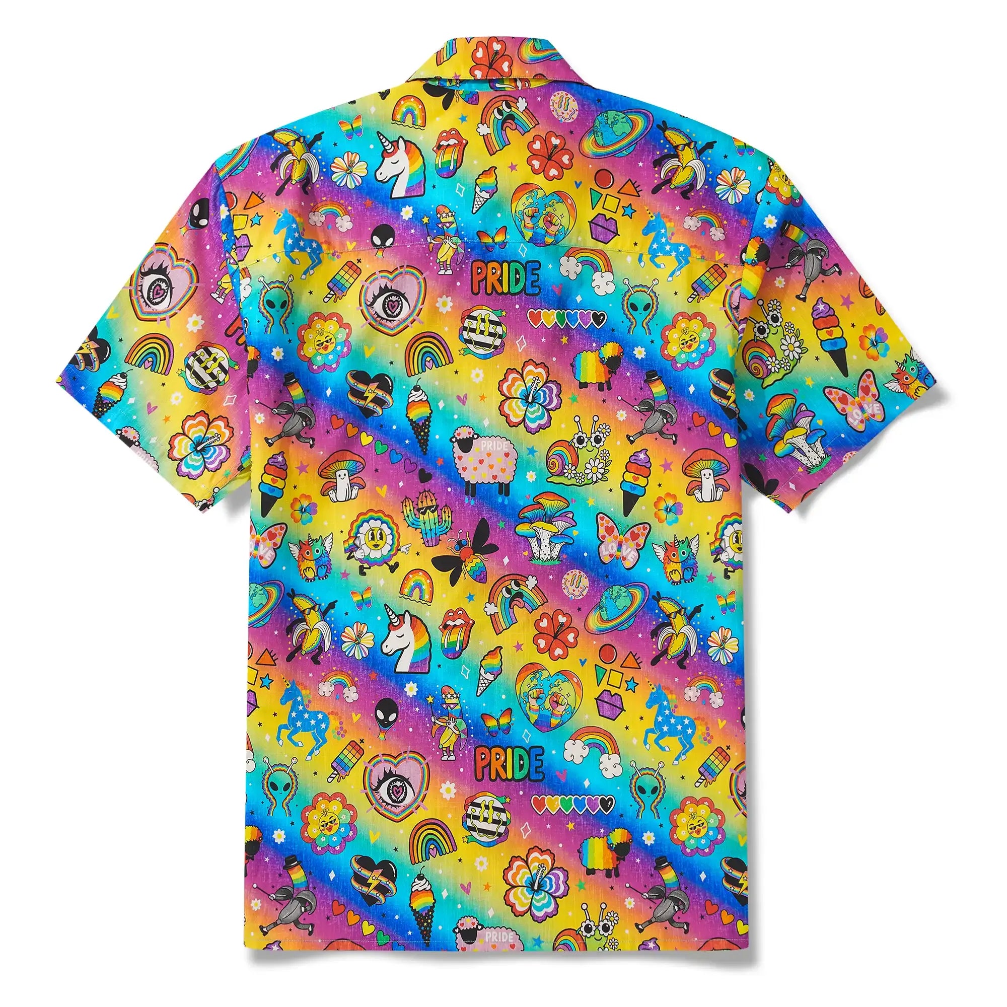 Men's Hawaiian Shirt Short Sleeve Camp Collar 100% Cotton Aloha Rainbow Pride Delight