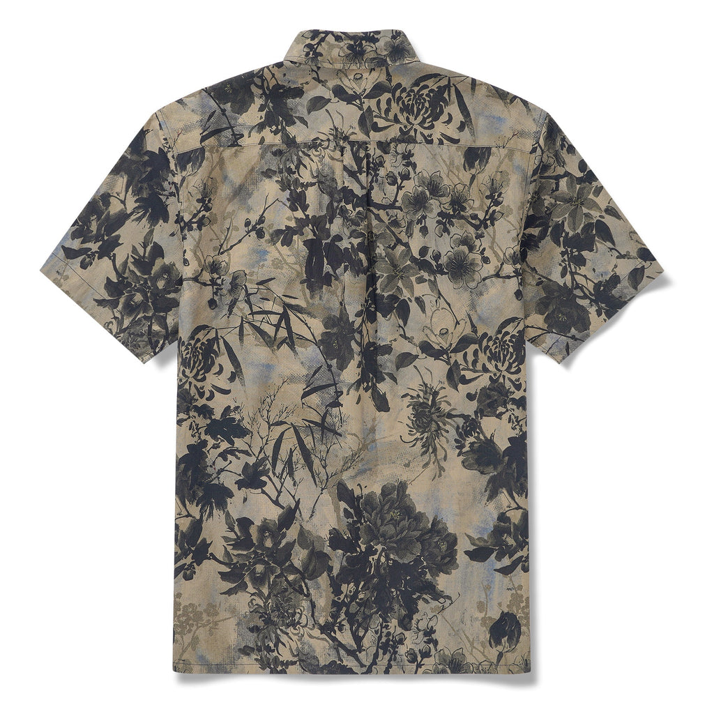 Men's Hawaiian Shirt Short Sleeve Button-down 100% Cotton Brown Aloha Shirt