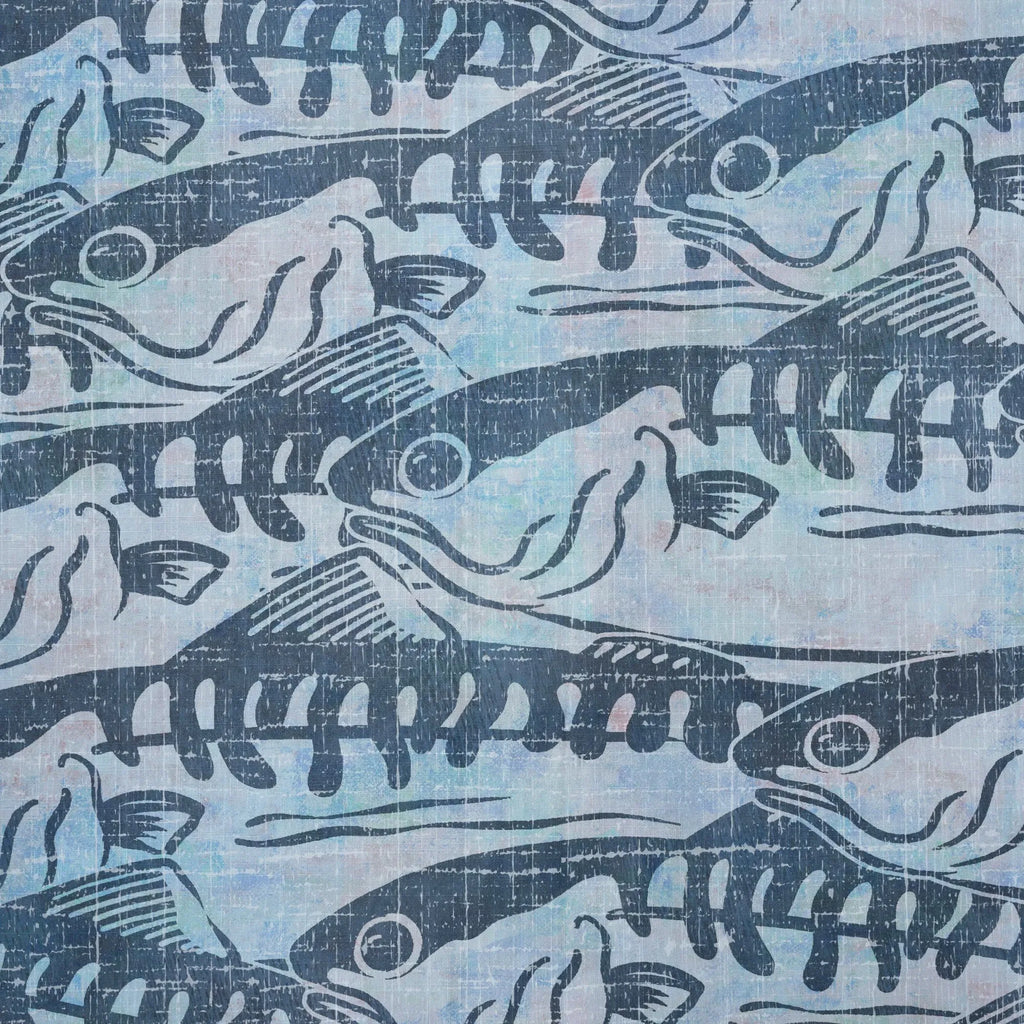 LeosWare® Men's Hawaiian Shirt Short Sleeve Button-up 100% Cotton Blue Aloha Ink Wave Fish Formation