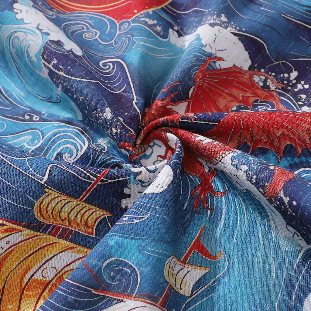 Yiume Viking Hawaiian Shirt For Men Dragon-Hunting Button-down Short Sleeve Cotton Beach Shirt Dragon-hunting Viking