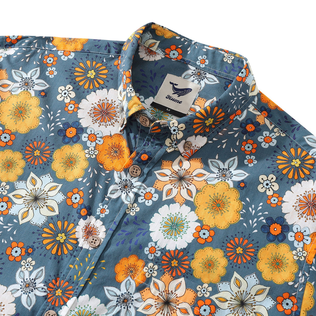 Men's Long Sleeve Hawaiian Shirt 60's Floral Print Cotton Button-down Aloha Shirt 60's Floral Print By Samantha O' Malley