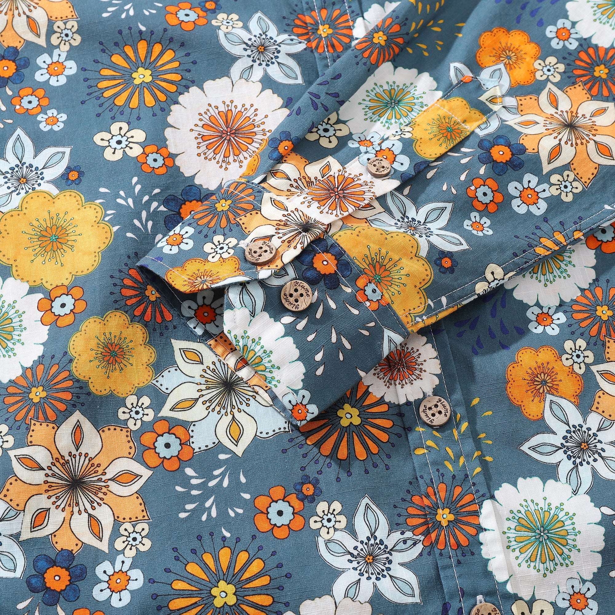 Men's Long Sleeve Hawaiian Shirt 60's Floral Print Cotton Button-down Aloha Shirt 60's Floral Print By Samantha O' Malley