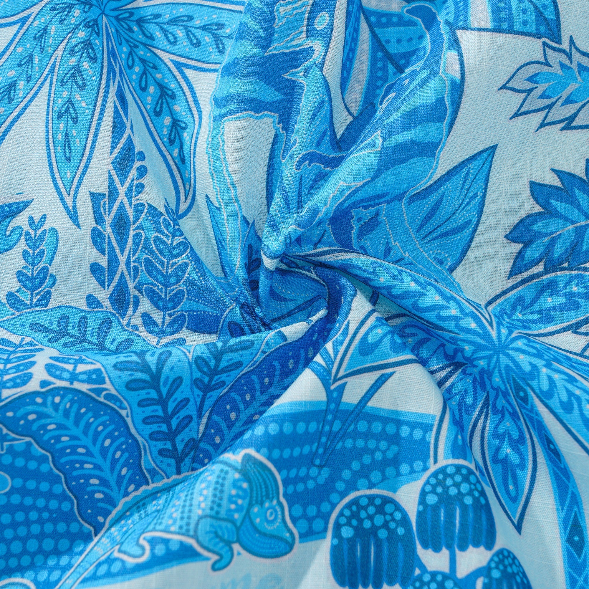 Men's Blue Hawaiian Shirt Tropical Shirt Short Sleeve Button-down 100% Cotton Blue Aloha Jungle Paradise