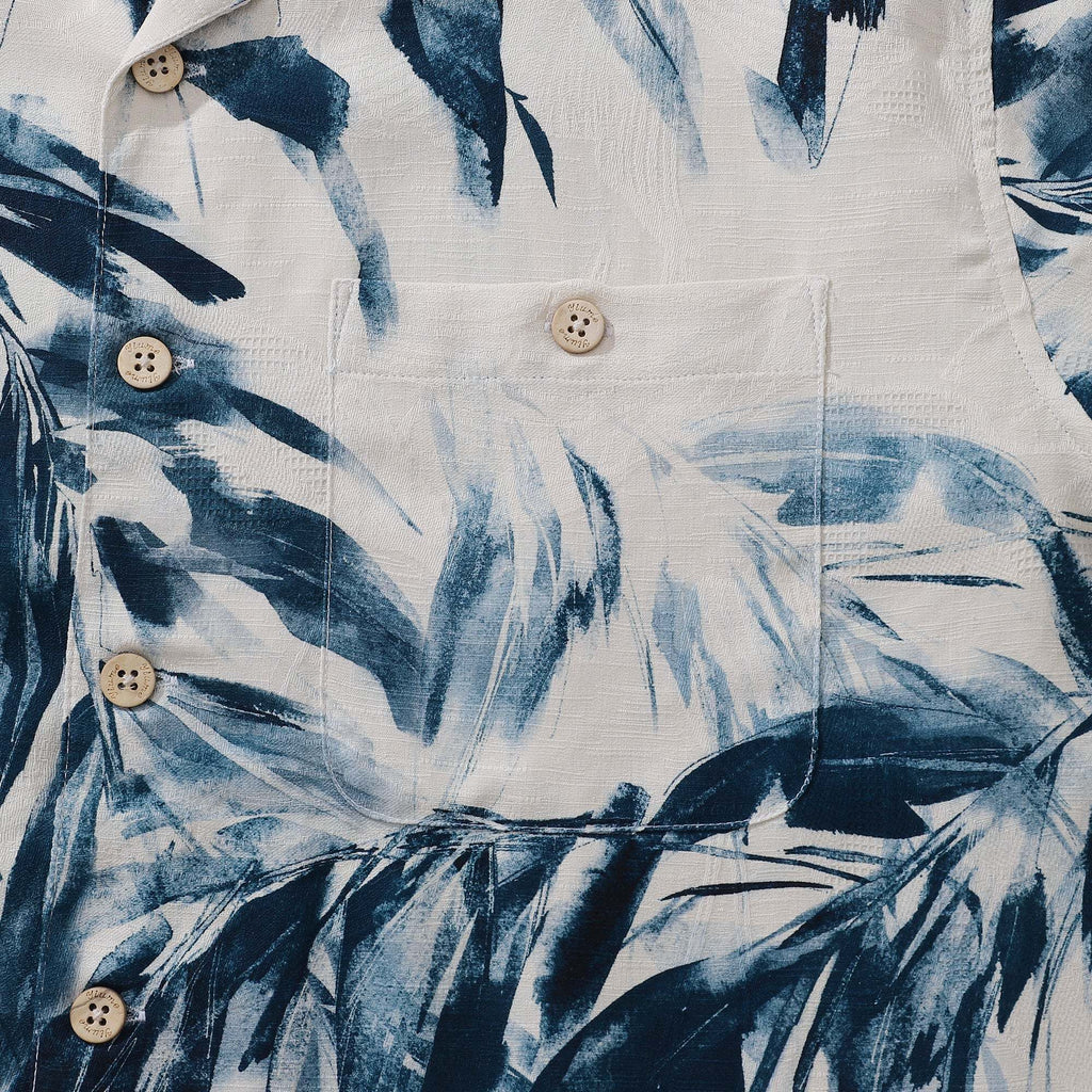 Men's 100%Silk Hawaiian Shirt Painting Bamboo Leaves Print Camp collar Short Sleeve Aloha Shirt
