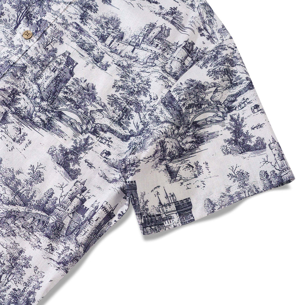 Men's Toile de Jouy Toile Shirt Landscape Hawaiian Shirt Resort Wear Shirt Short Sleeve Button-down White Aloha Shirt
