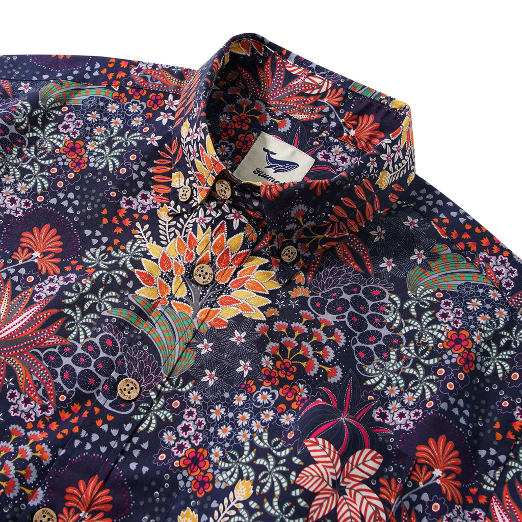 1950s Tropical Hawaiian Shirt For Men Print Short Sleeve 100% Cotton Red Shirt Aloha Quirky Plants