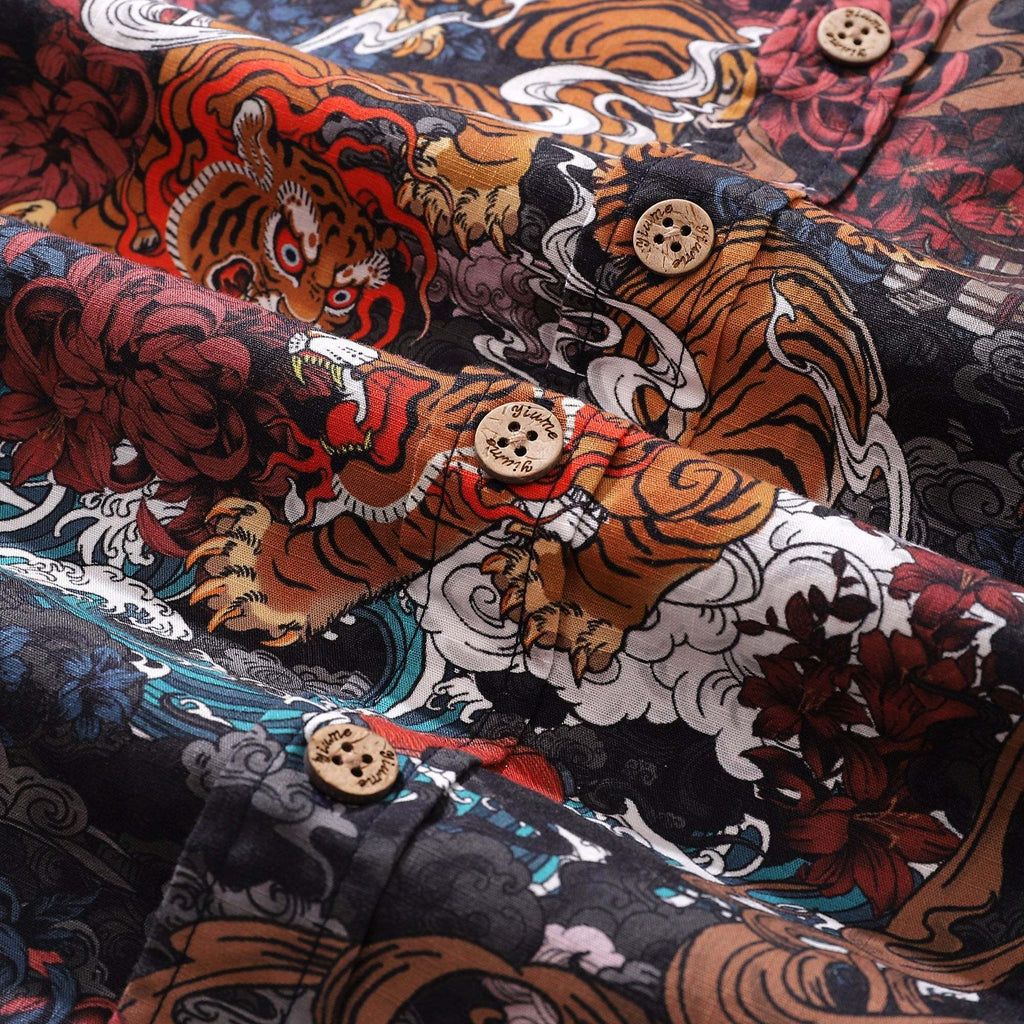 Men's Tiger Shirt 1950s Vintage Hawaiian Shirt For Men Short Sleeve Cotton Aloha Shirt Tiger In The Mist
