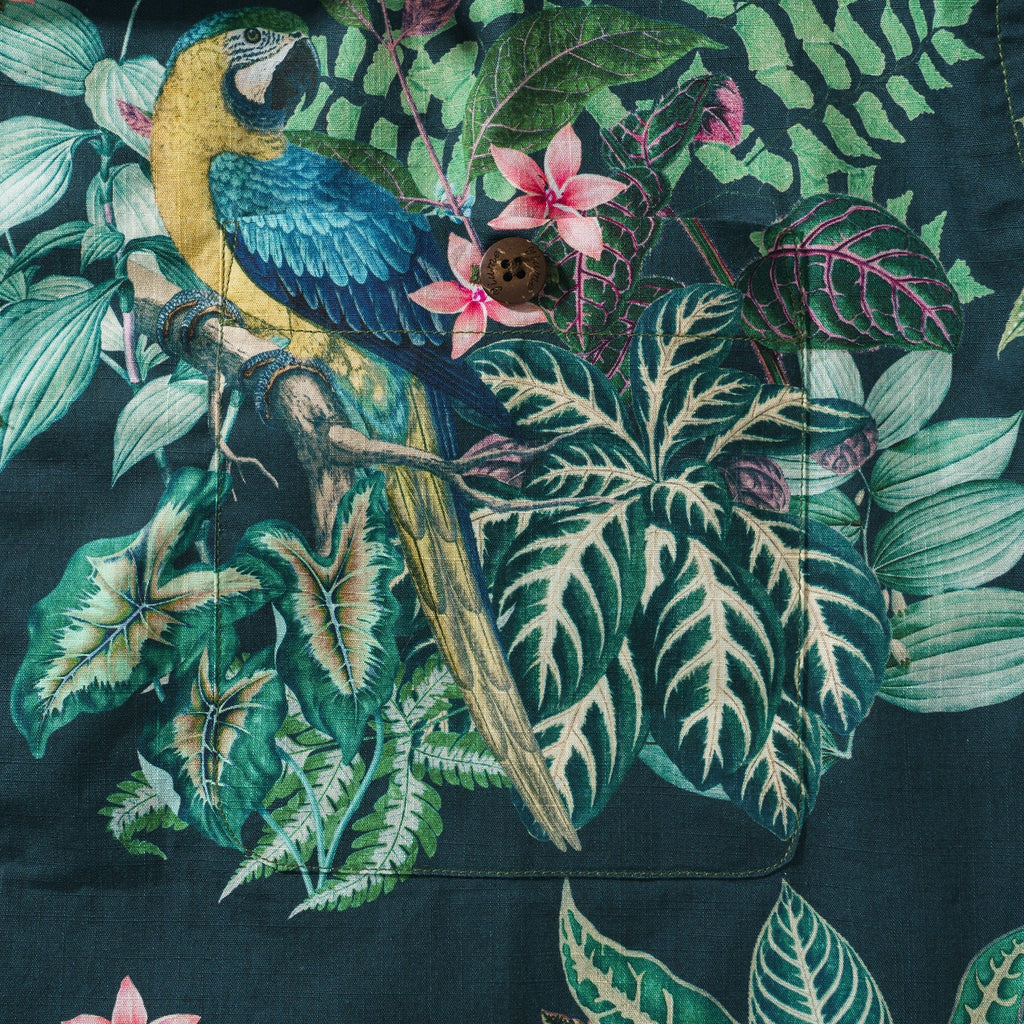 Green Hawaiian Shirt Vintage Tropical Parrot Shirt Men's 100% Cotton Short Sleeve Camp Collar Aloha Shirt