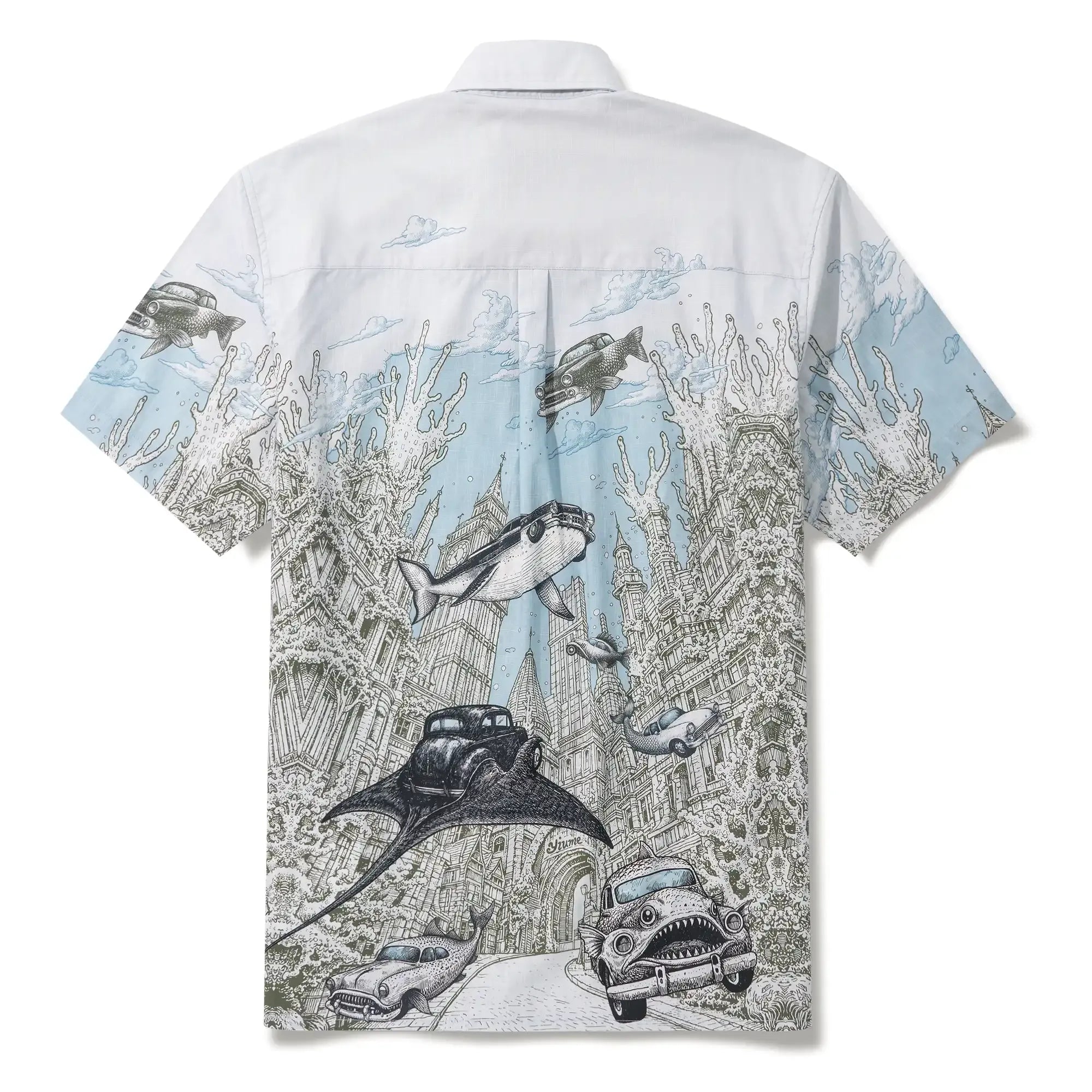 Men's Hawaiian Shirt Short Sleeve Button-down 100% Cotton Blue Aloha Atlantis Coral Cruisers
