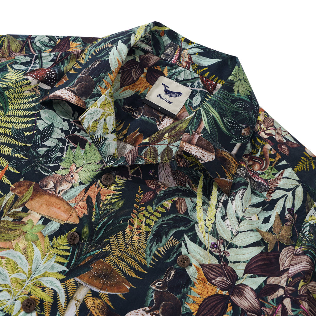Men's Hawaiian Shirt Short Sleeve Camp Collar 100% Cotton Green Aloha Emerald Grove
