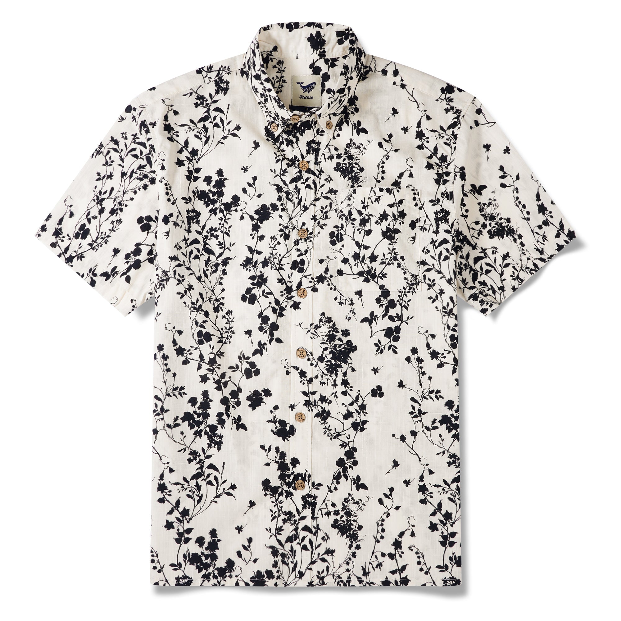 Men's Hawaiian Shirt Short Sleeve Button-down 100% Cotton Beige Aloha Ink Vine Whisper