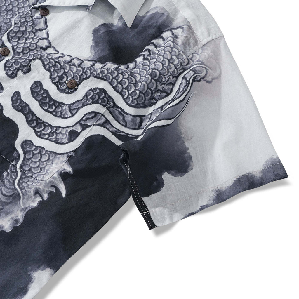 Dragon Riding the Clouds By Ayang 100% Cotton Men's Aloha Hawaiian Short Sleeve Camp Collar Shirt