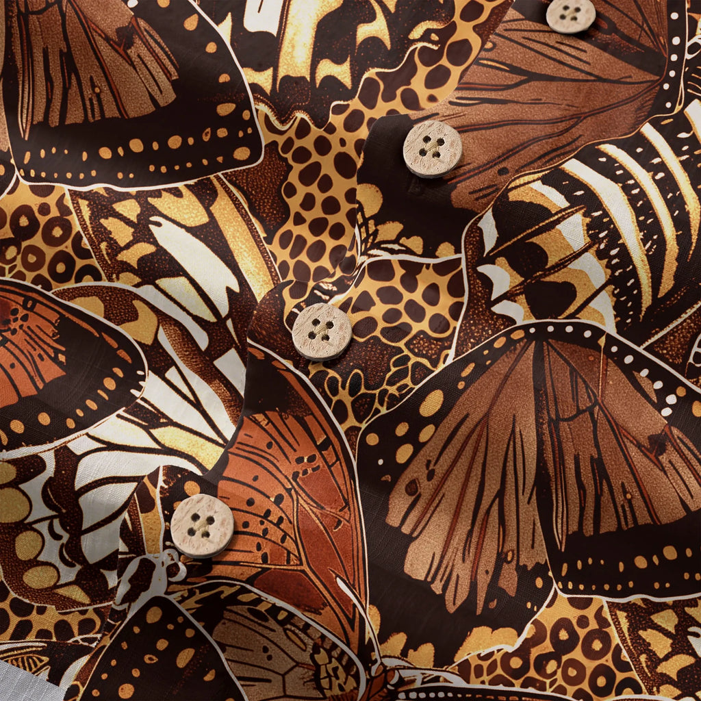 LeosWare® Men's Hawaiian Shirt Short Sleeve Button-up 100% Cotton Brown Aloha Butterfly Haven