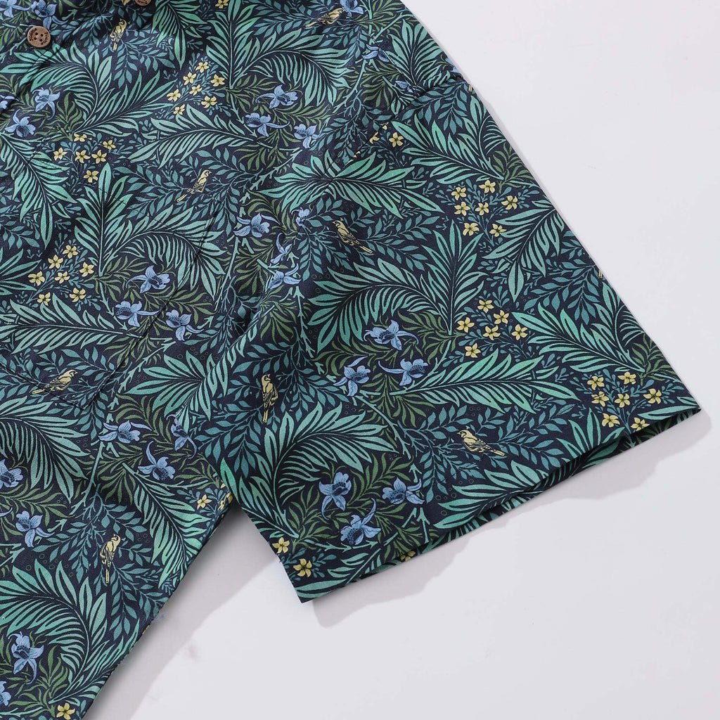 Yiume Green Tropical Hawaiian Shirt For Men Cotton Button-down Short Sleeve Vintage Aloha Shirt