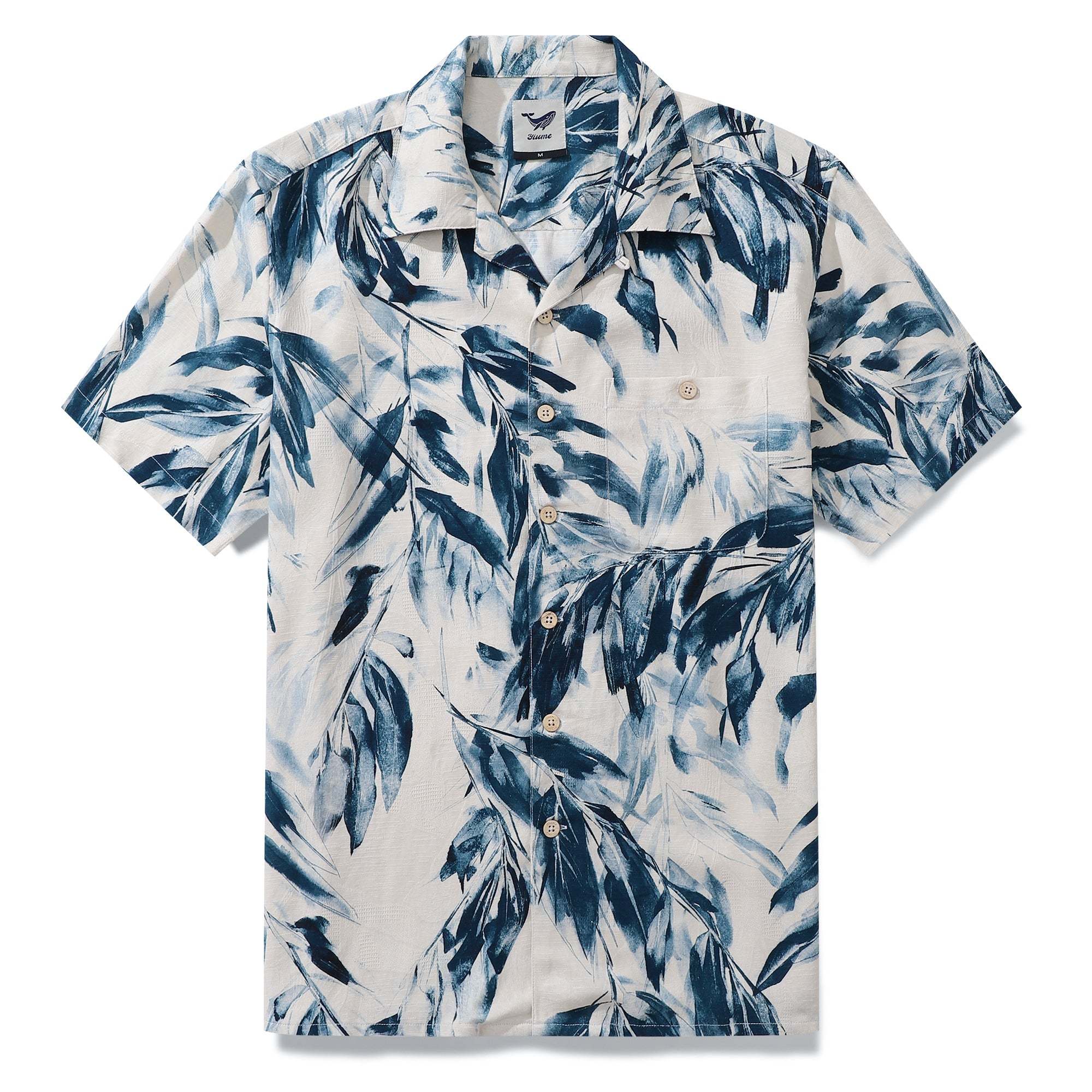 Men's 100%Silk Hawaiian Shirt Painting Bamboo Leaves Print Camp collar Short Sleeve Aloha Shirt