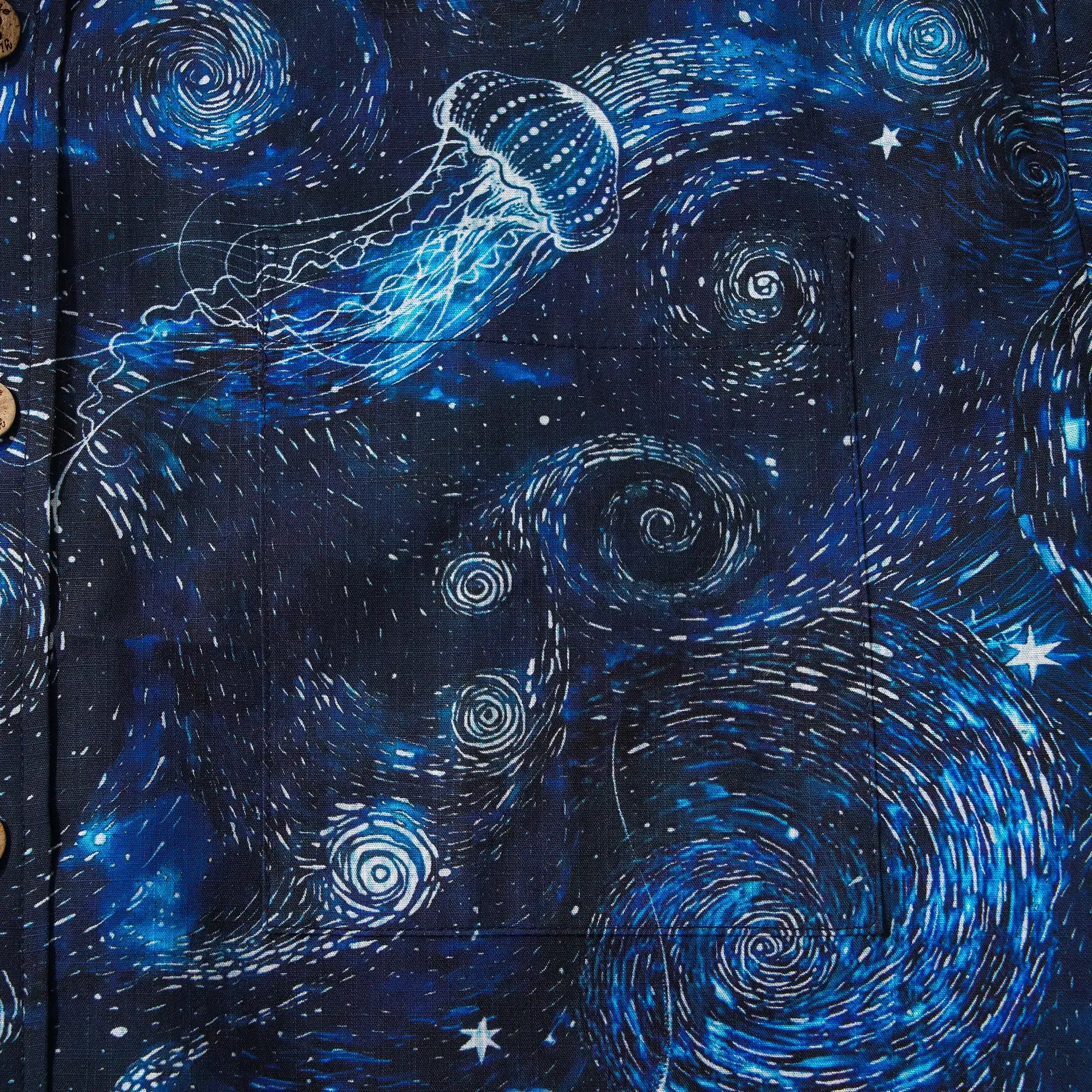 Men's Hawaiian Shirt Short Sleeve Button-down 100% Cotton Blue Aloha Dreams Of The Starry Sea Jellyfish Whale