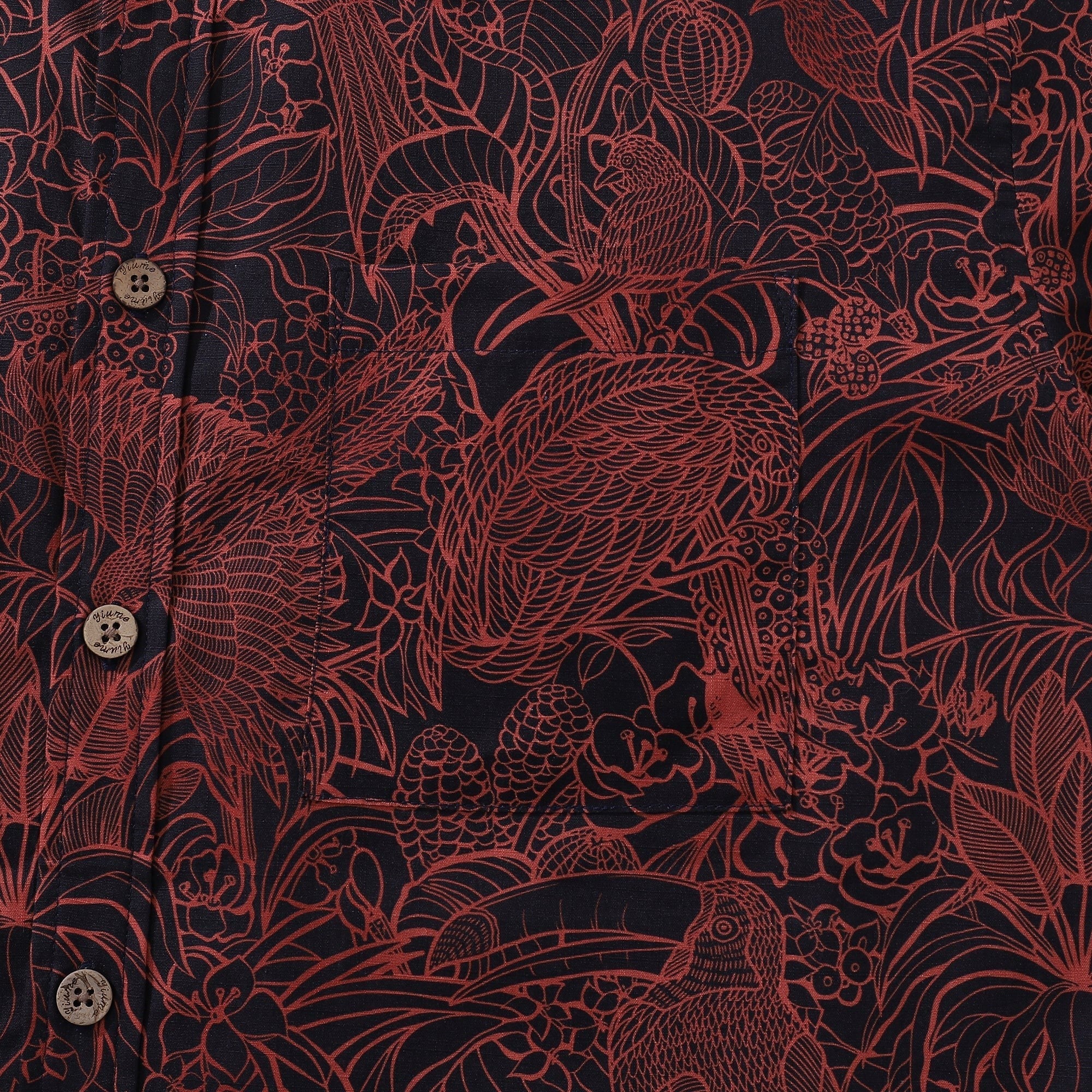 Men's Breathable Shirt Red Hawaiian Shirt Birds Print 100% Cotton Short Sleeve Button-down Shirt
