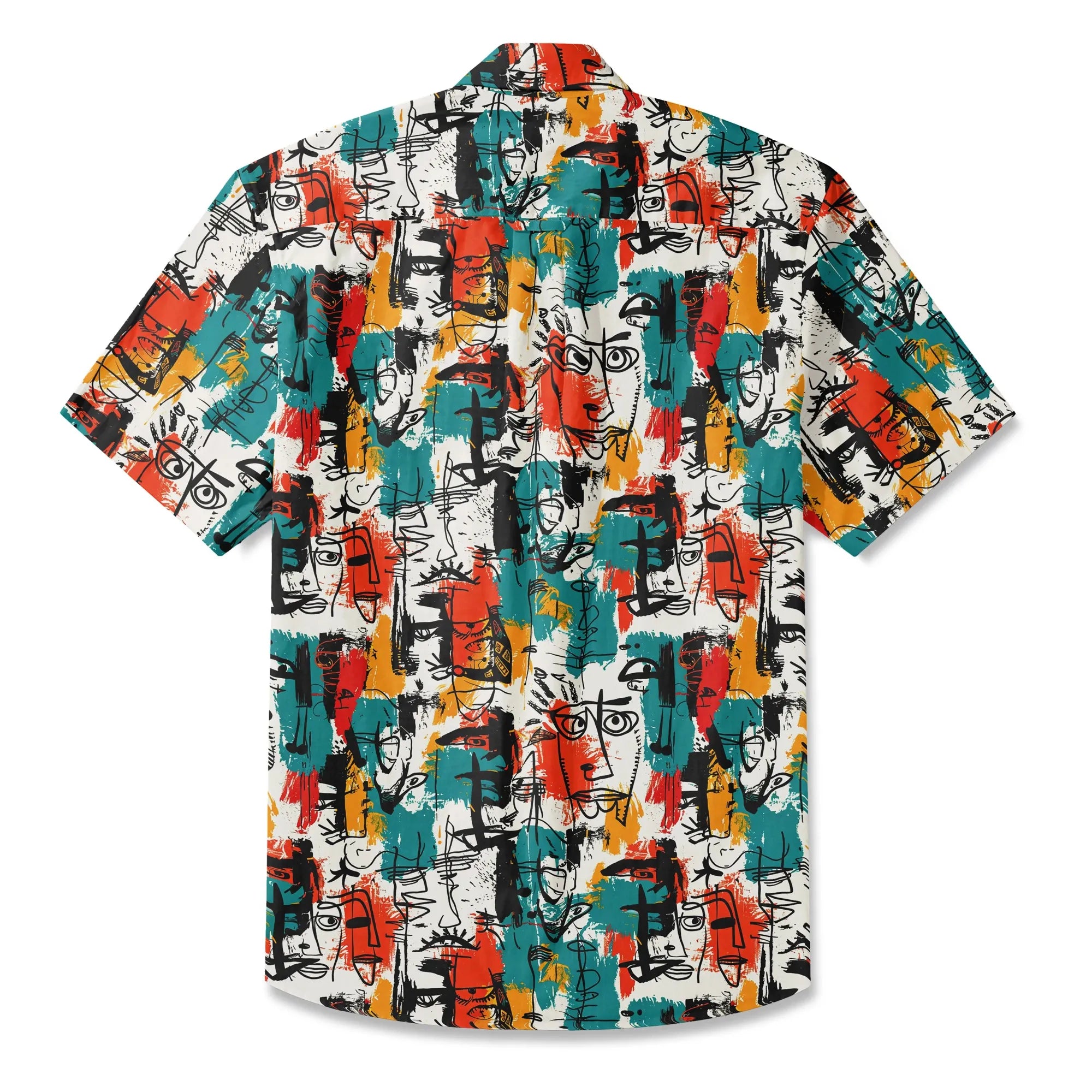 LeosWare® Men's Hawaiian Shirt Short Sleeve Button-up 100% Cotton Aloha Face Doodle