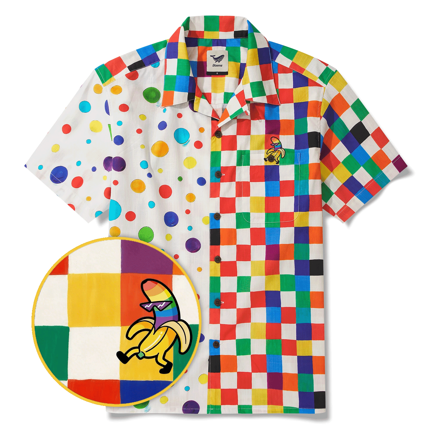 Men's Hawaiian Shirt Short Sleeve Camp Collar 100% Cotton Red Aloha Colorful Checkerboard Polka Dot Design For Fun