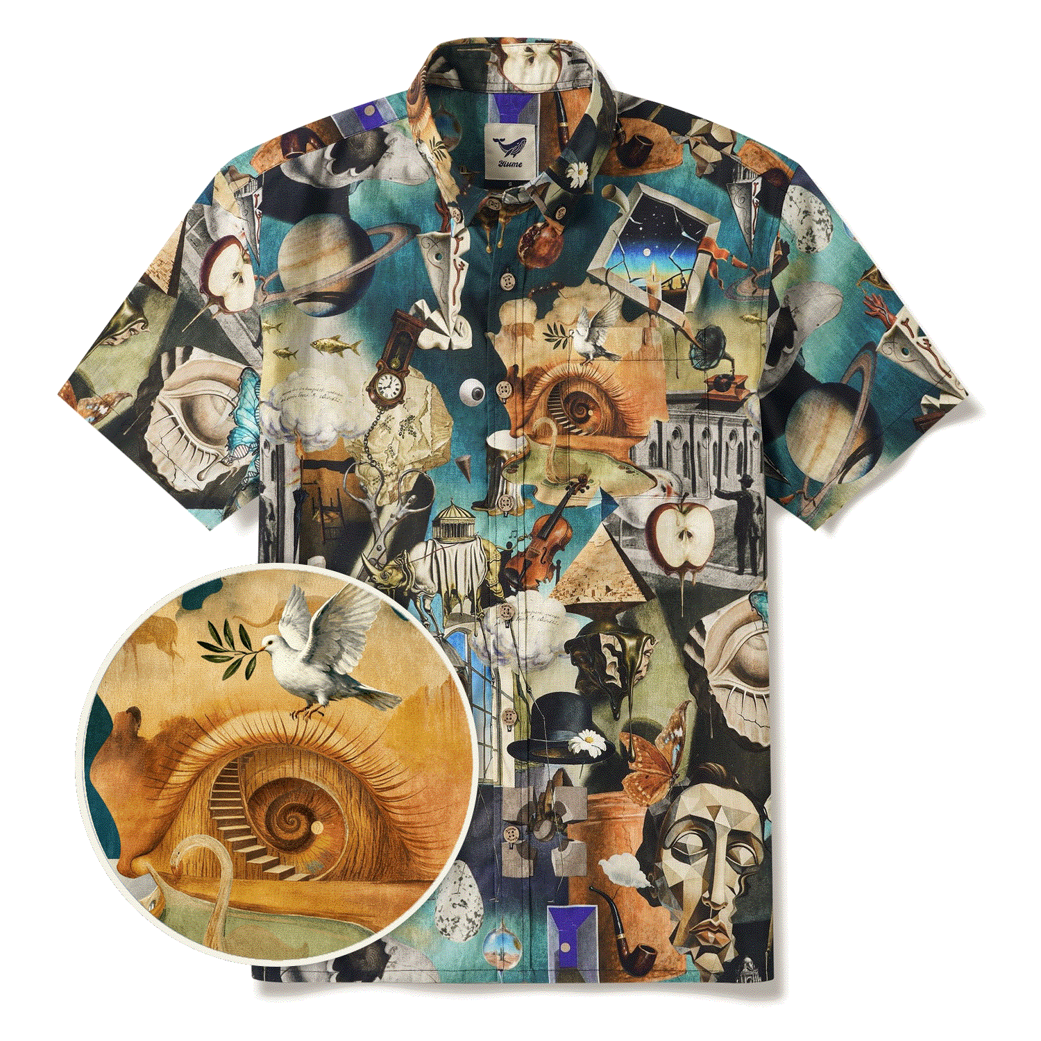 Men's Hawaiian Shirt Short Sleeve Button-down 100% Cotton Blue Aloha Hyperreal Dreamscapes Art