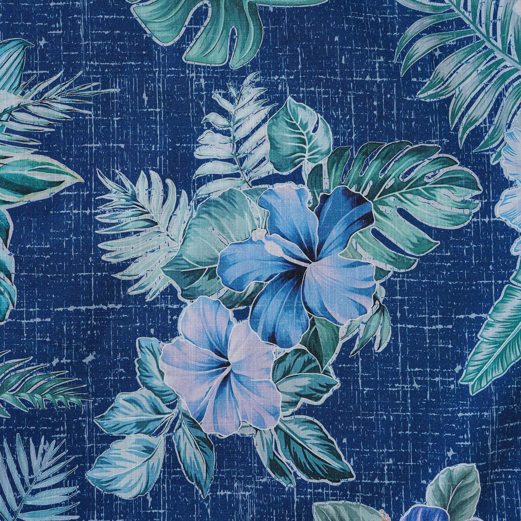 Men's Hawaiian Shirt Short Sleeve Button-down 100% Cotton Green Aloha Tranquil Blue Blossoms