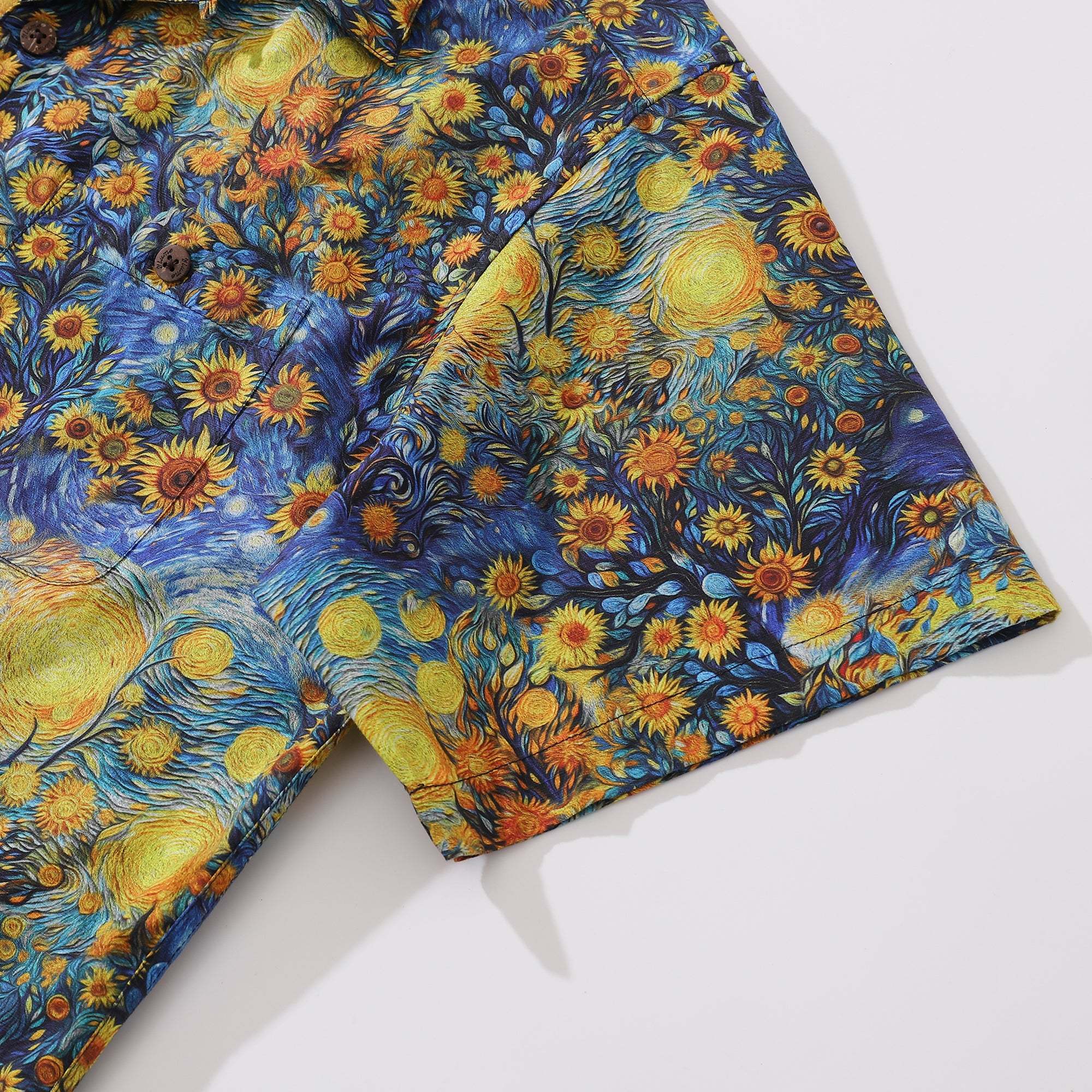 1960s Vintage Hawaiian Shirt For Men Van Gogh Sunflower Shirt 100% Cotton Camp Collar Shirt