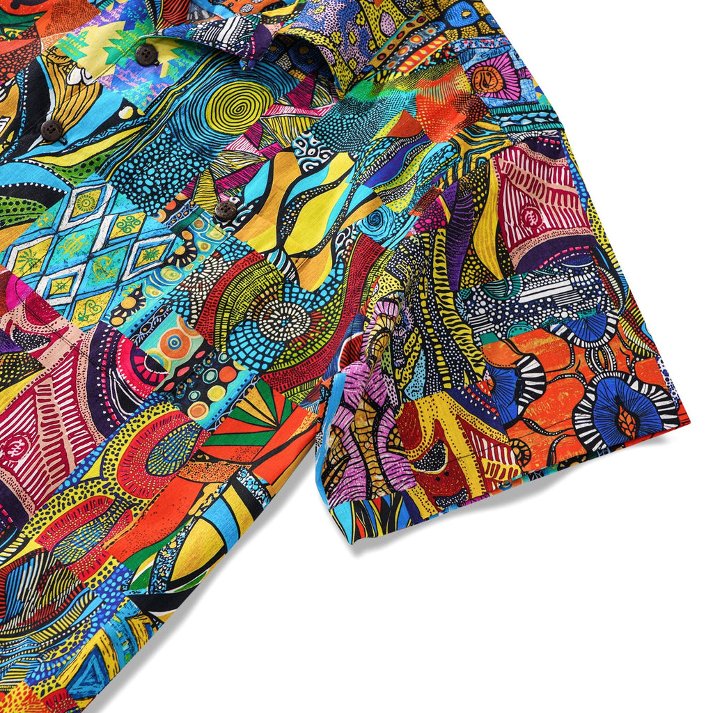 Men's Hawaiian Shirt African Print Shirt 100% Cotton Short Sleeve Camp Collar Aloha Savanna Rhythm