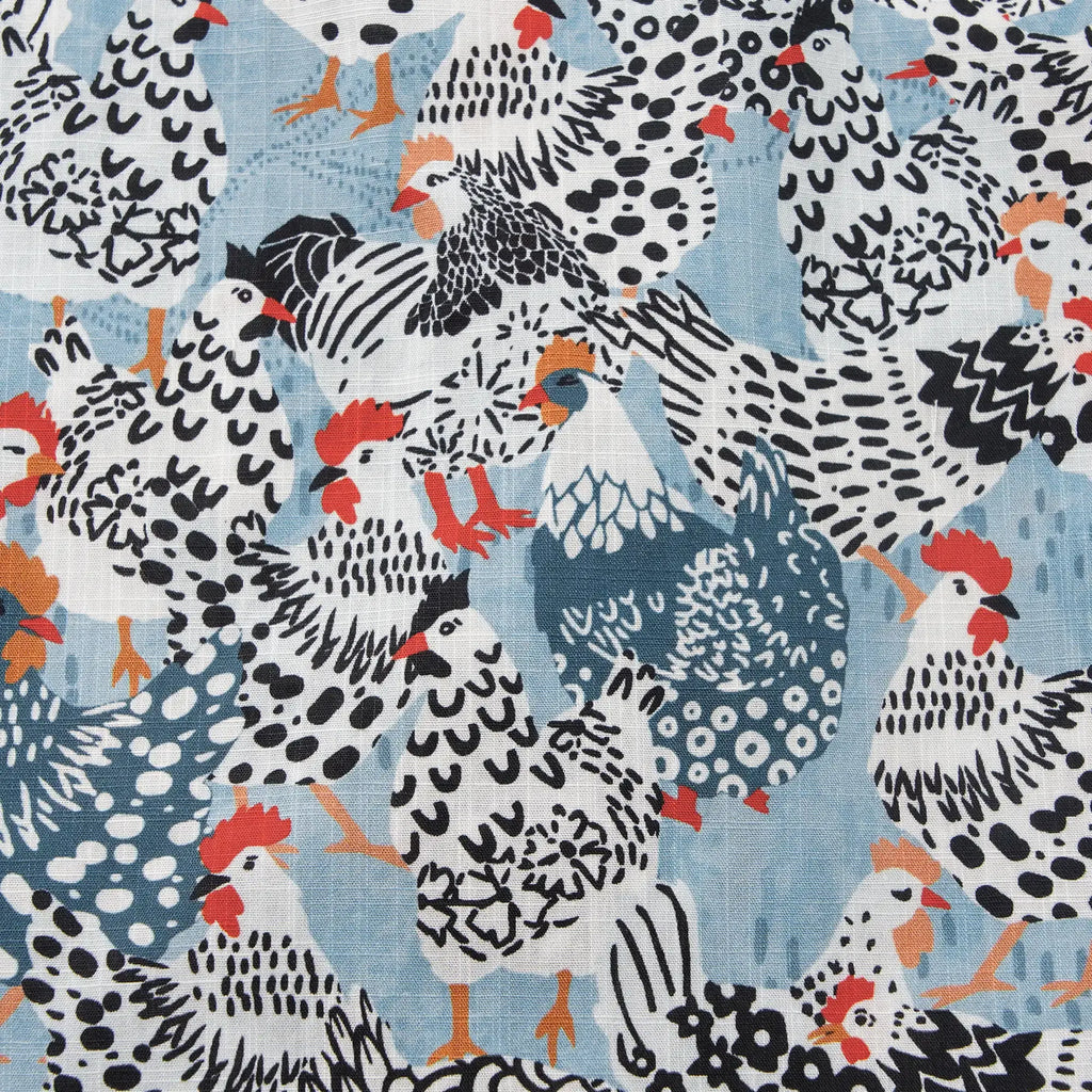 Men's Hawaiian Shirt Short Sleeve Camp Collar 100% Cotton Blue Aloha Clucking Chicken Friends By Annick Schmidt-reichardt