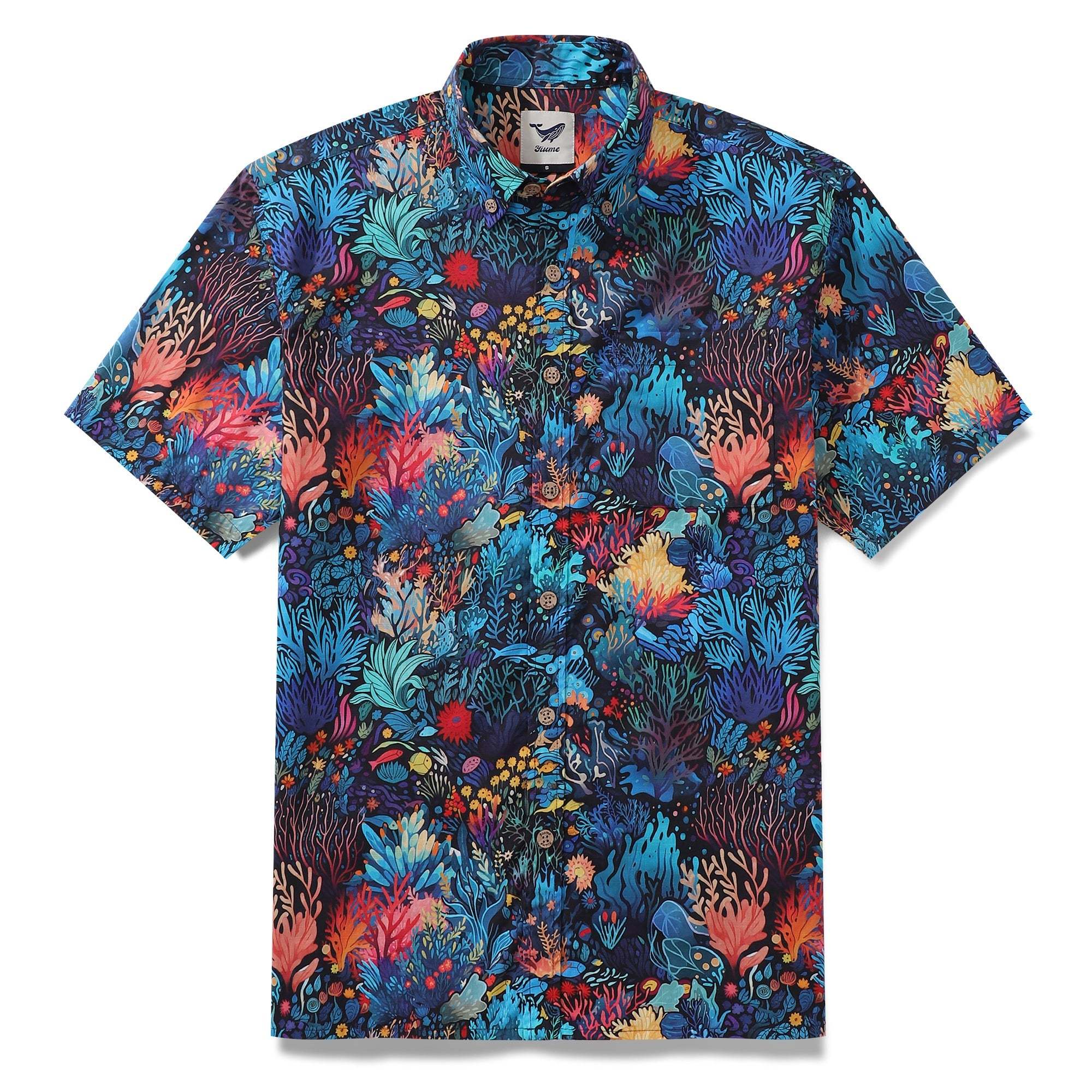 Best Hawaiian Shirt For Men 100% Cotton Blue Short Sleeve Button-down Shirt Marine Plants Shirt