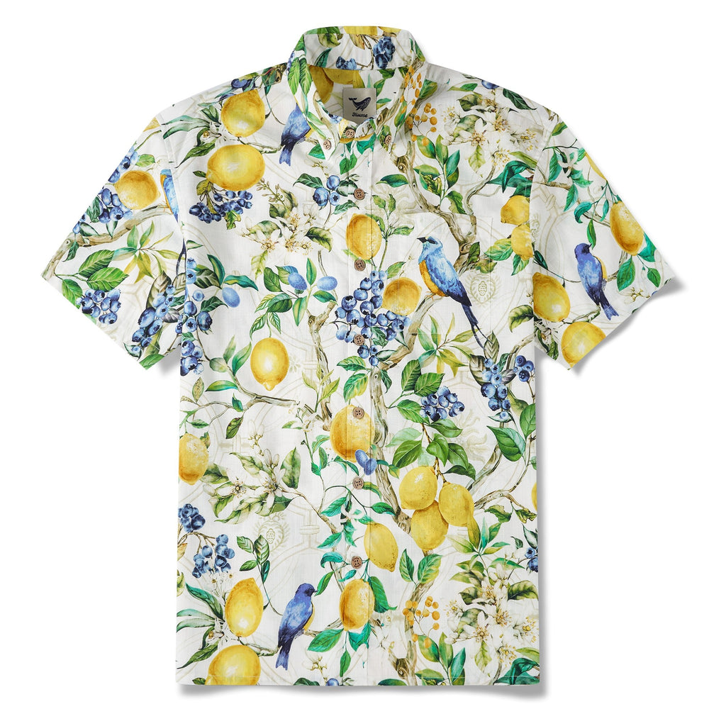 Men's Sicilian Lemon Shirt Button-down Hawaiian Shirt Short Sleeve 100% Cotton Sicilian Lemon Tree Fantasy