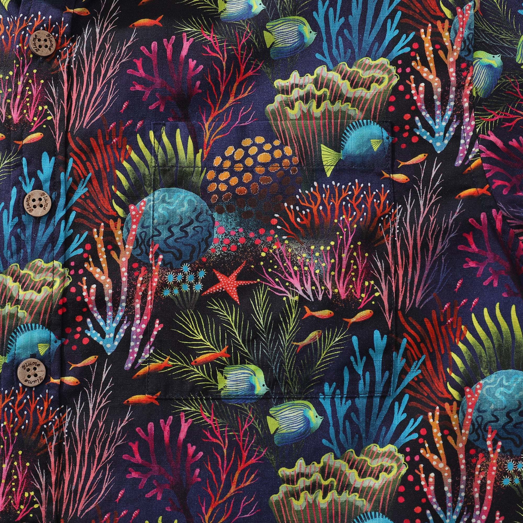 Mens Hawaiian Shirt Short Sleeve Fish Shirt Coral Reef Cotton Beach Shirt Magical World Coral Reef By Uta Krogmann