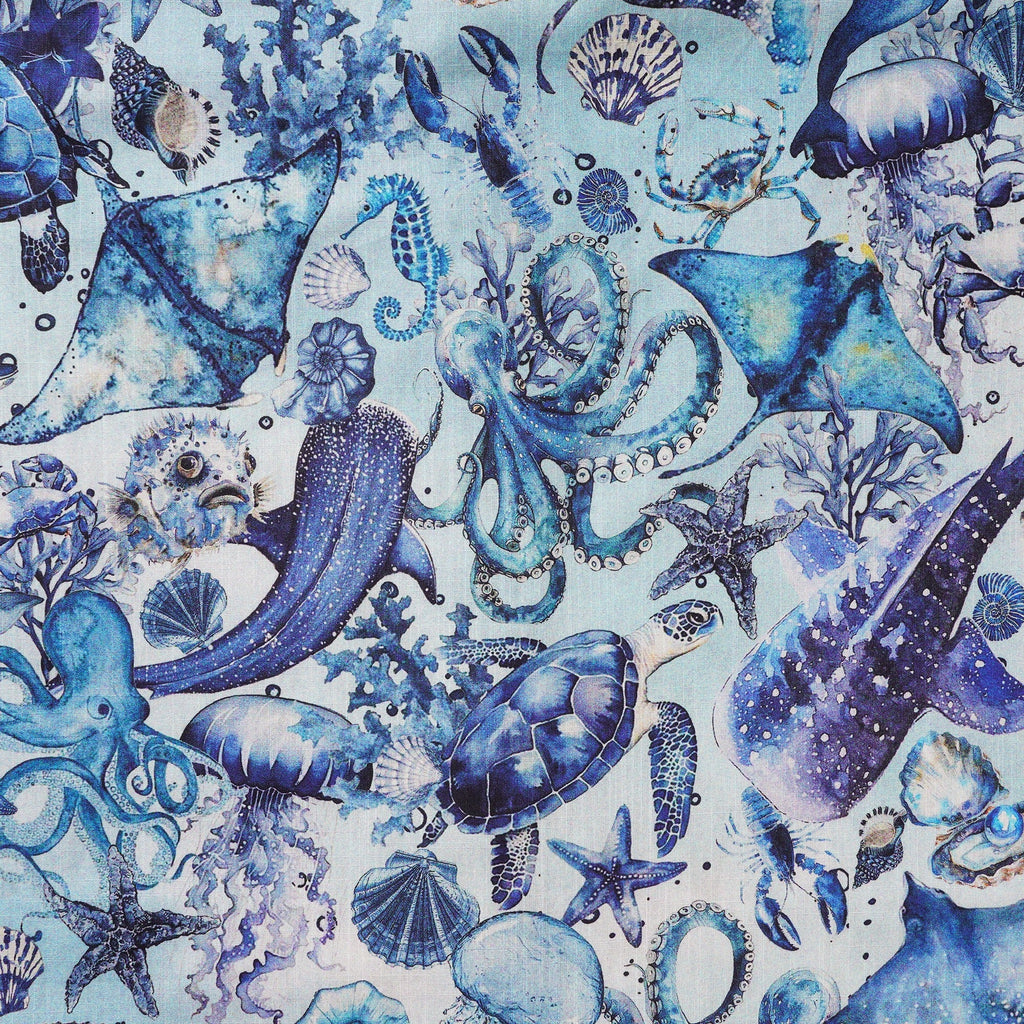 Men's Hawaiian Shirt Short Sleeve Button-down 100% Cotton Blue Aloha Watercolor Ocean