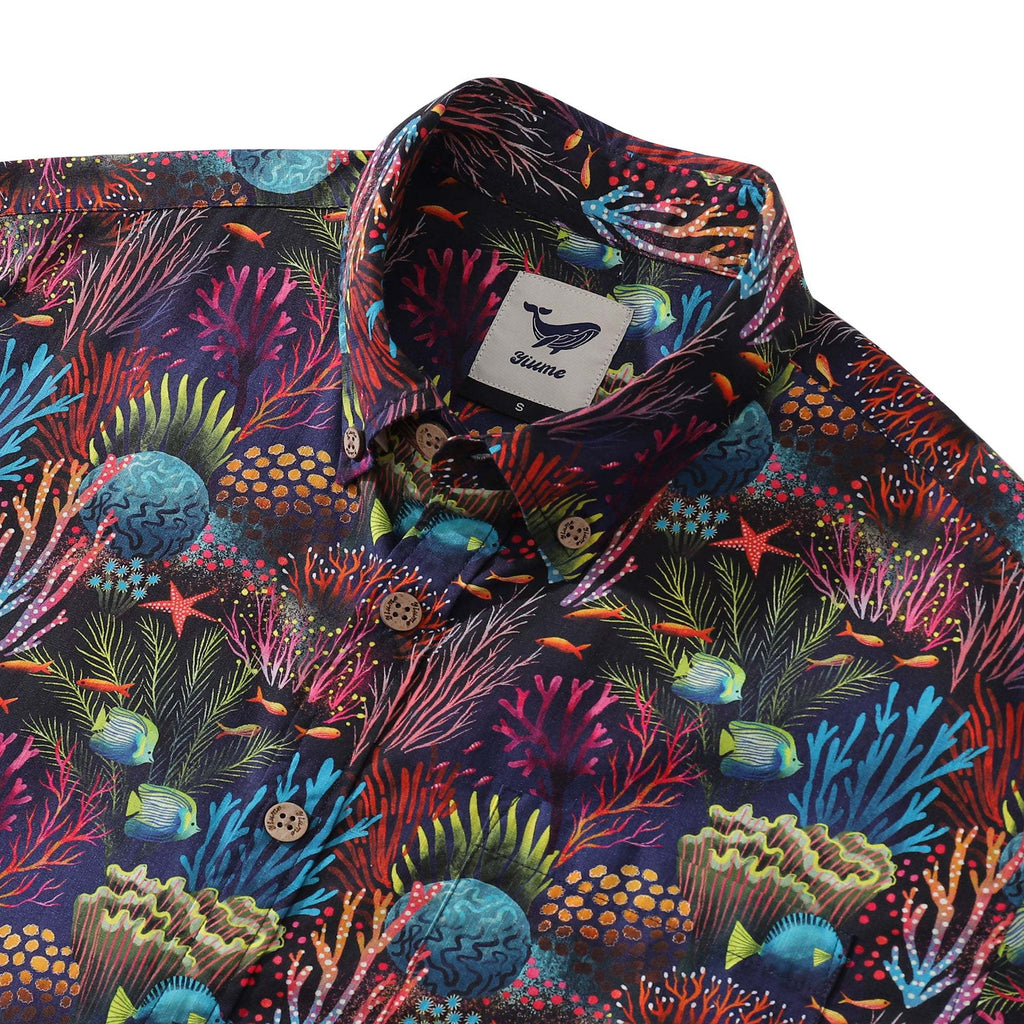 Mens Hawaiian Shirt Short Sleeve Fish Shirt Coral Reef Cotton Beach Shirt Magical World Coral Reef By Uta Krogmann