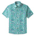 LeosWare® Men's Hawaiian Shirt Short Sleeve Button-up 100% Cotton Blue Aloha Azure Islet Sea Turtle