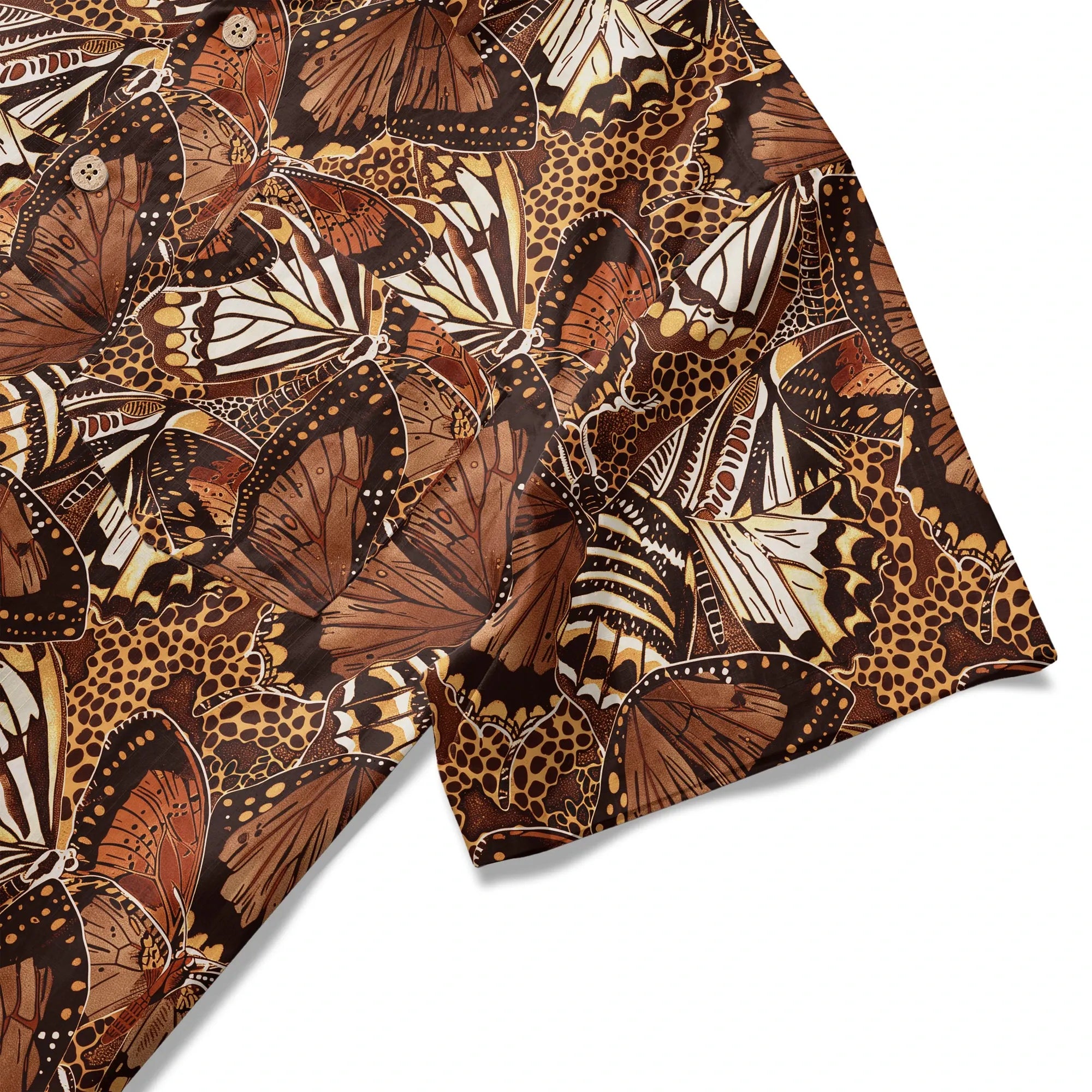 LeosWare® Men's Hawaiian Shirt Short Sleeve Button-up 100% Cotton Brown Aloha Butterfly Haven