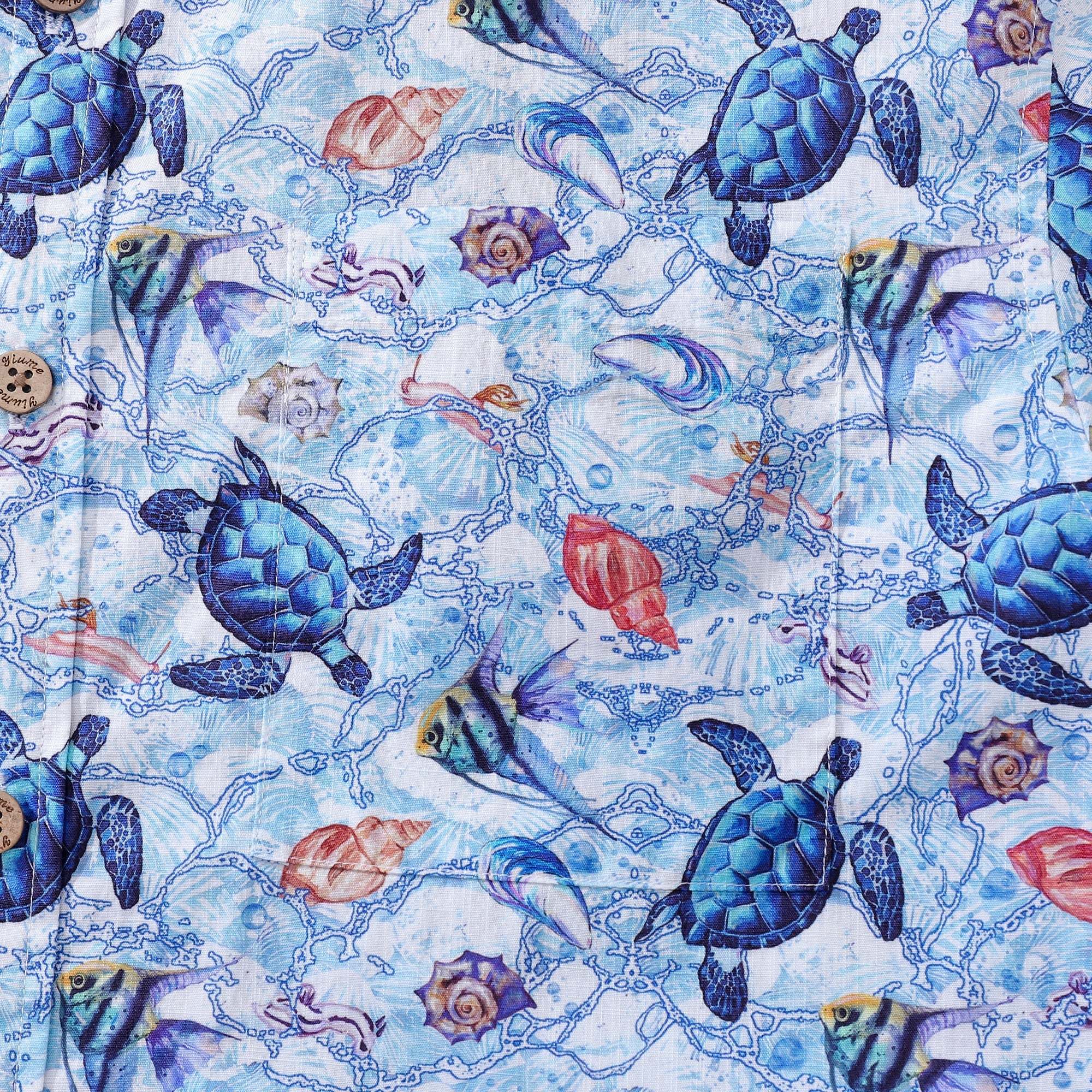 Men's Turtle Shirt Blue Hawaiian Shirt Cotton Button-down Short Sleeve Aloha Shirt A Sea Turtle's Odyssey