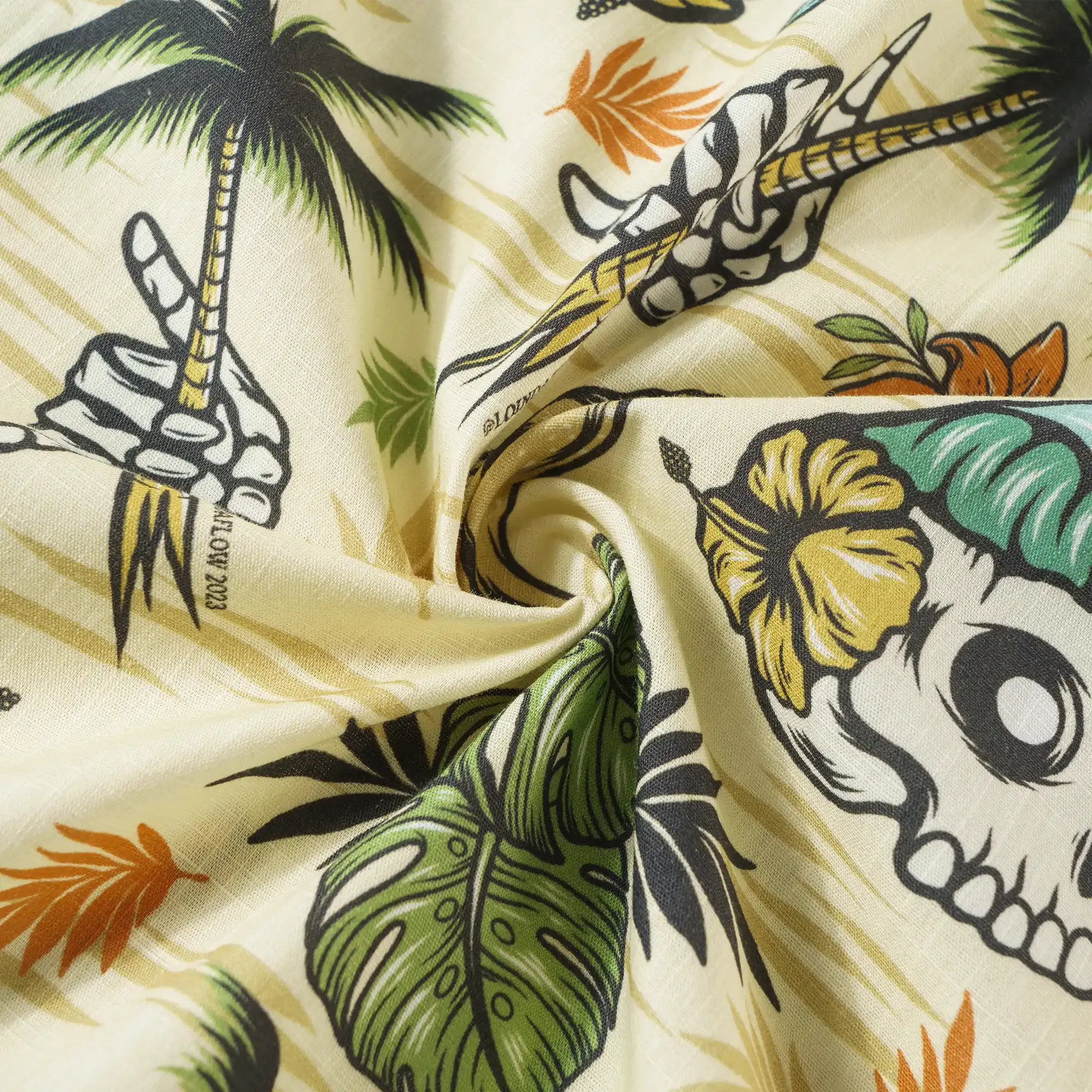 Men's Tropical Hawaiian Shirt 1990s Vintage Skull Shirt Short Sleeve Button-down100% Cotton Green Shirt Aloha Tropical Wilderness Skull By Loinda Flow