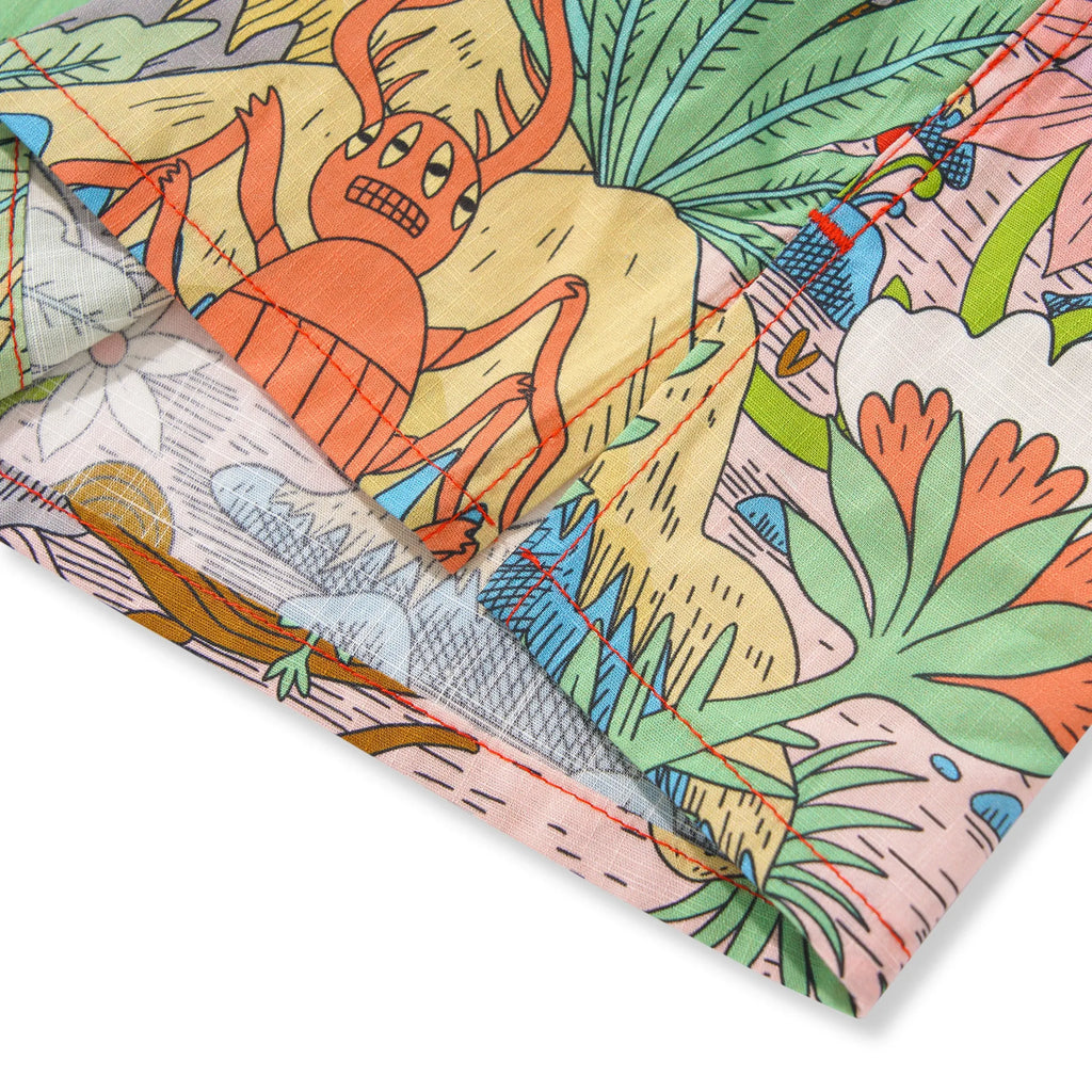 Men's Hawaiian Shirt Short Sleeve Camp Collar 100% Cotton Green Aloha Alien Galactic Garden