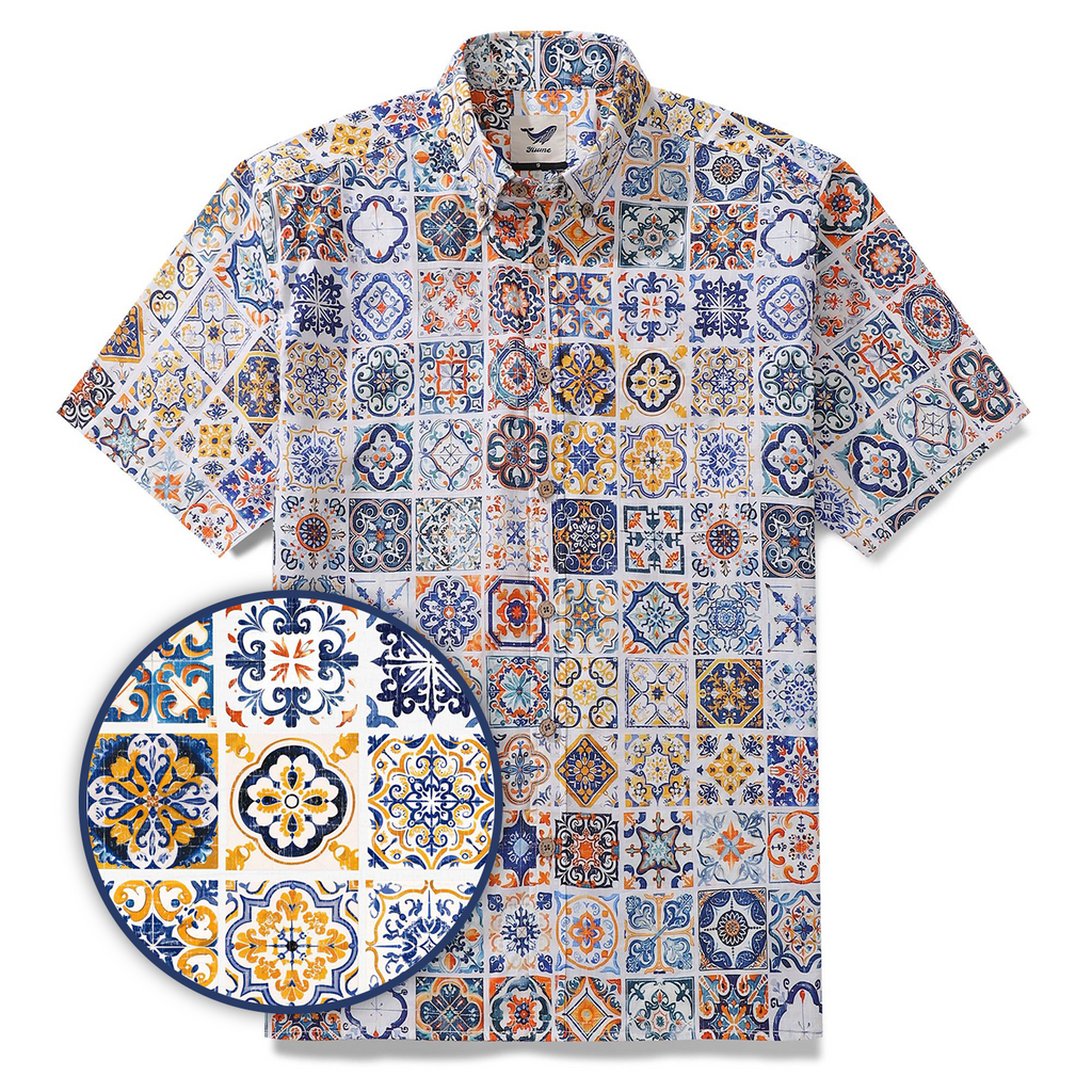 Sicilian Shirt Summer Hawaiian Shirt For Men Colorful Button-down Short Sleeve 100% Cotton Vintage Shirt Mediterranean Passion