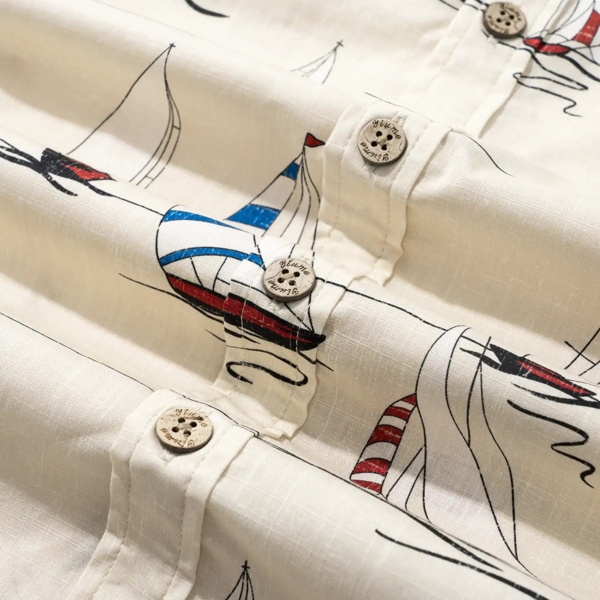 Men's Hawaiian Shirt Short Sleeve Button-down 100% Cotton Blue Aloha Sail into the Horizon